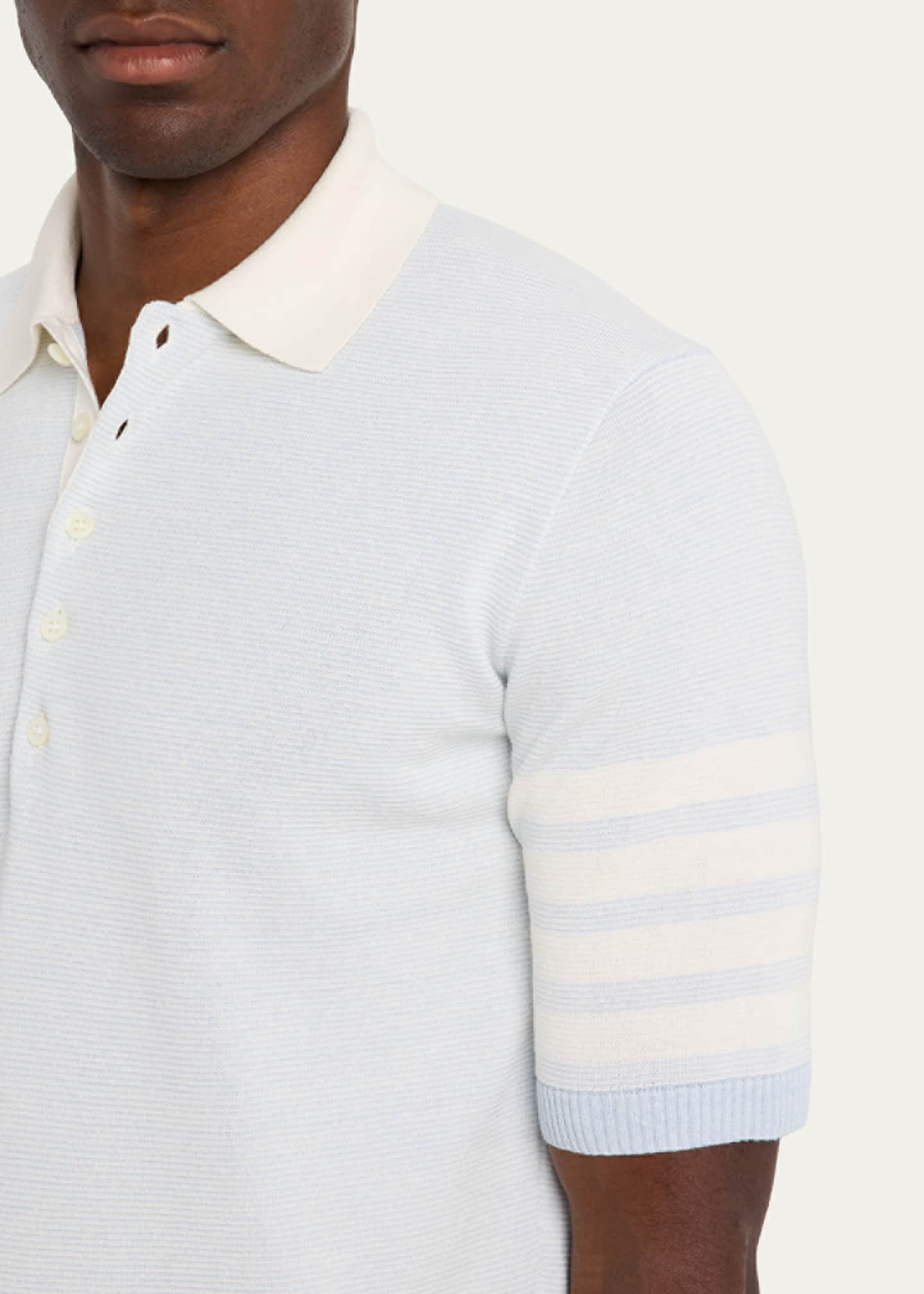 Thom Browne Men's Linen and Cotton Stripe-Sleeve Polo Shirt Image 5 of 5