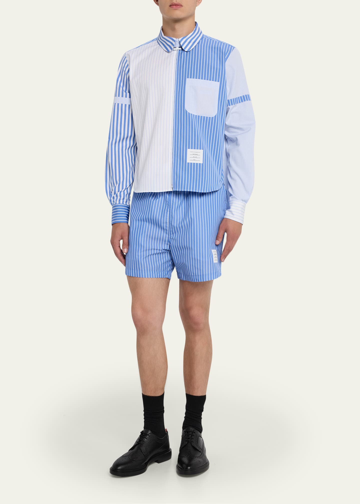 Thom Browne Men's Poplin Funmix Stripe Full-Zip Overshirt Image 2 of 5
