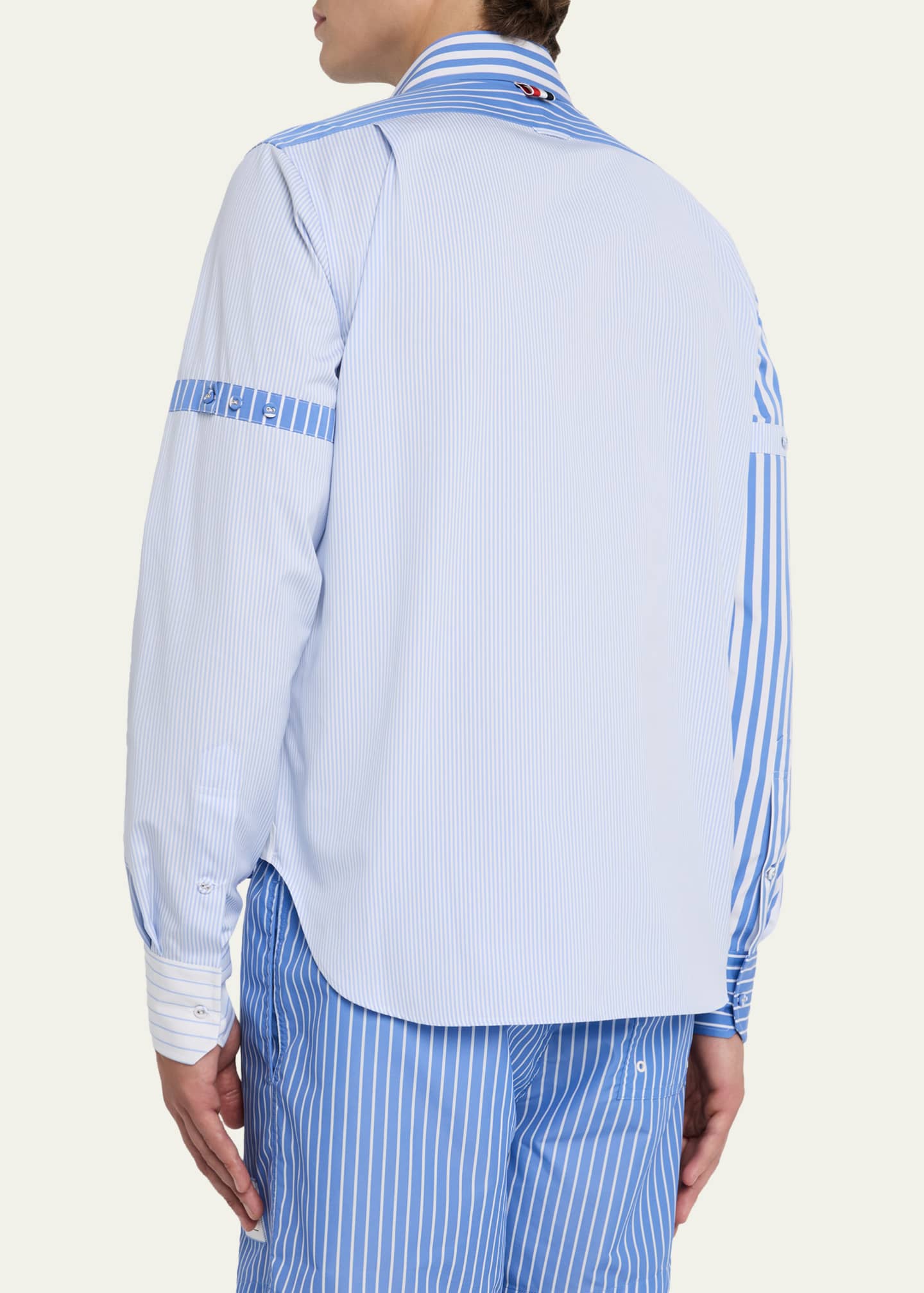 Thom Browne Men's Poplin Funmix Stripe Full-Zip Overshirt Image 3 of 5