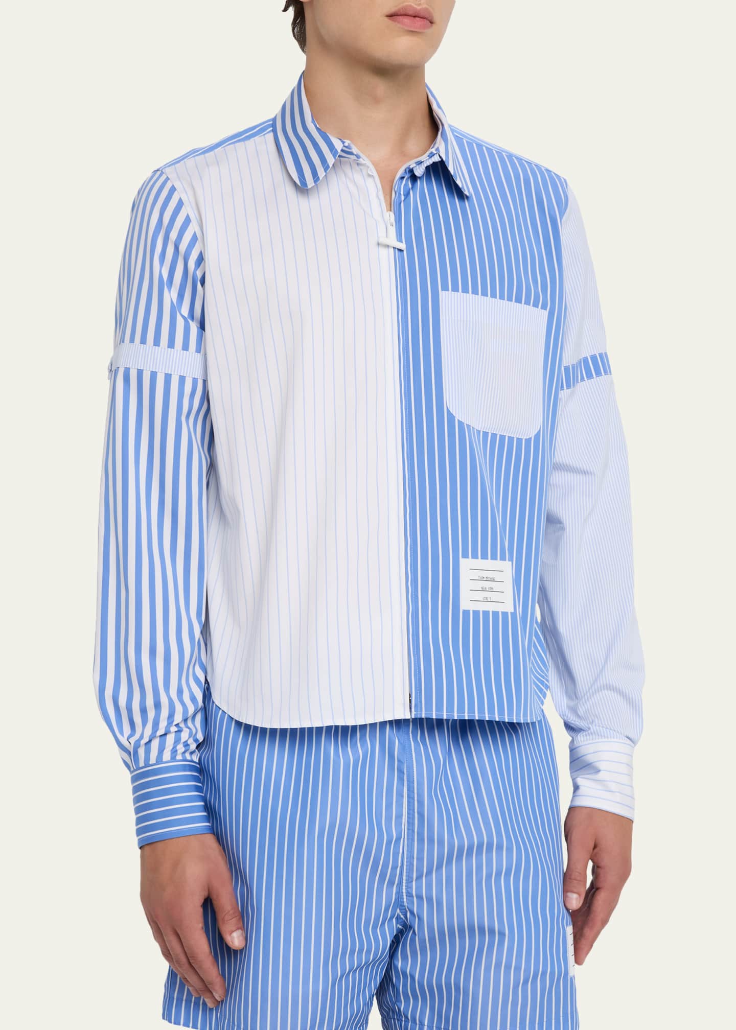 Thom Browne Men's Poplin Funmix Stripe Full-Zip Overshirt Image 4 of 5
