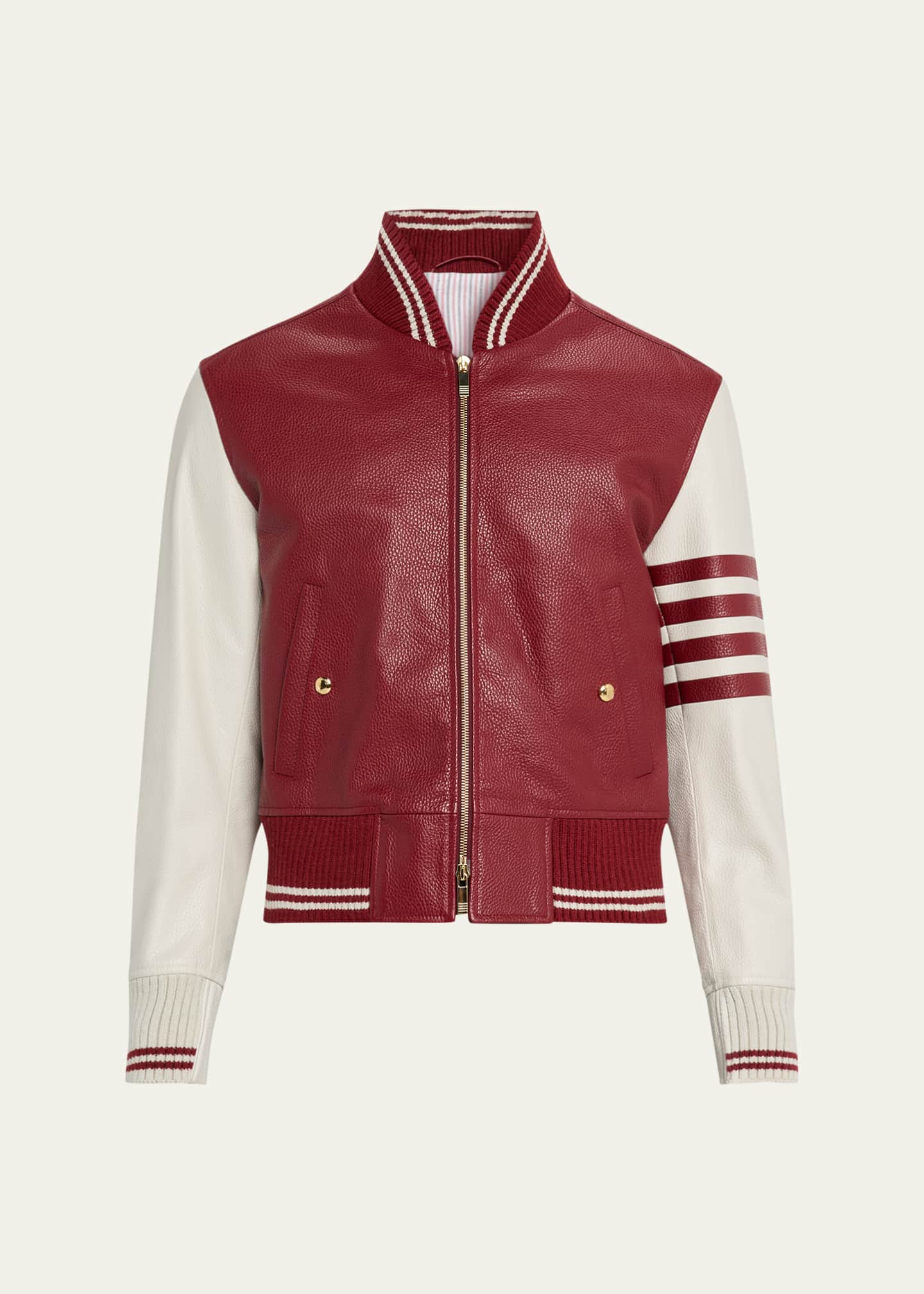 Thom Browne｜JACKETS (CROPPED VARSITY JACKET W/ 4BAR AND Thom Browne Men's Striped Leather Varsity Jacket - Bergdorf