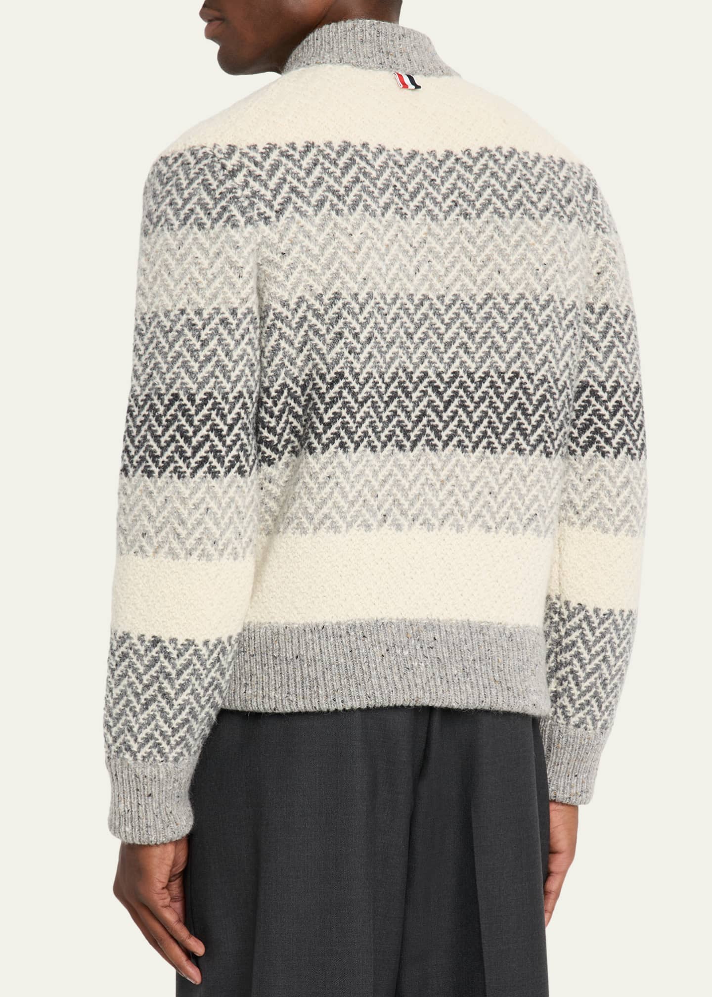 Thom Browne Men's Donegal Herringbone Stripe Full-Zip Sweater Image 3 of 5