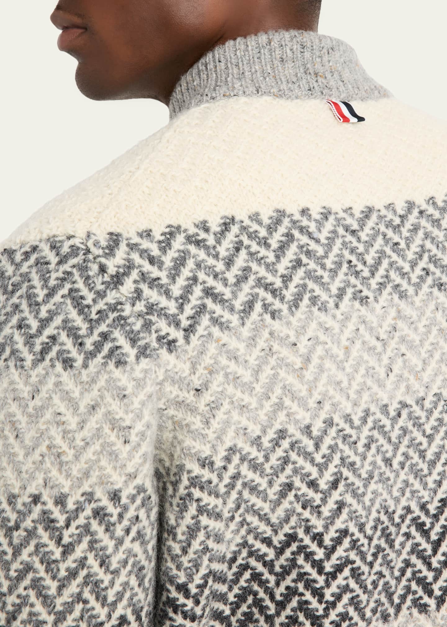 Thom Browne Men's Donegal Herringbone Stripe Full-Zip Sweater Image 5 of 5