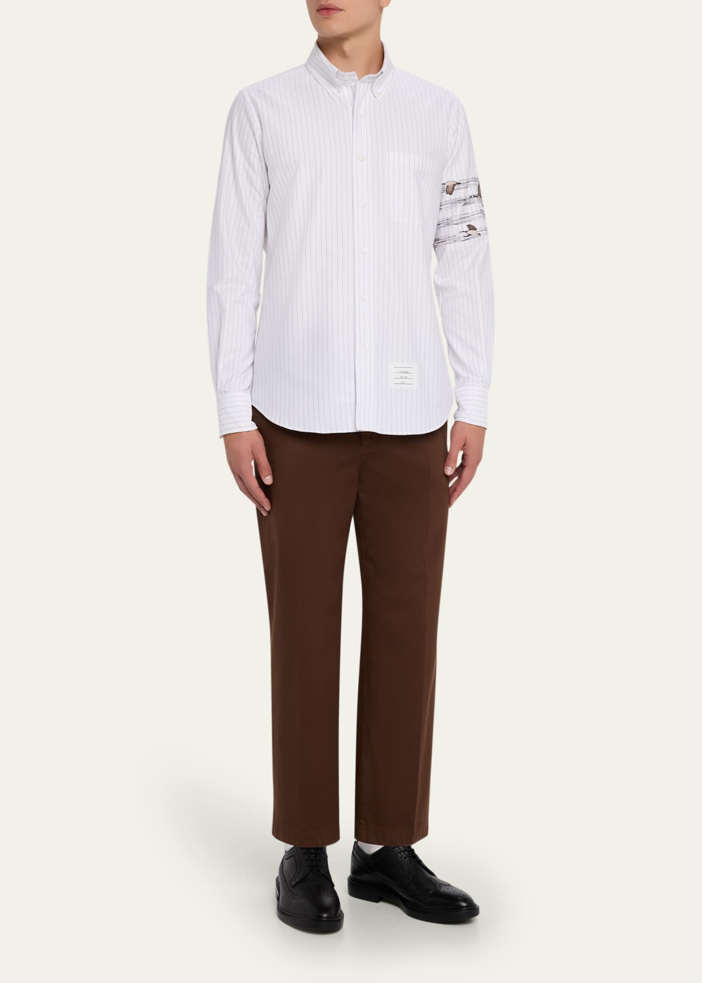 Thom Browne Men's 4-Bar Pinstripe Oxford Sport Shirt Image 2 of 5