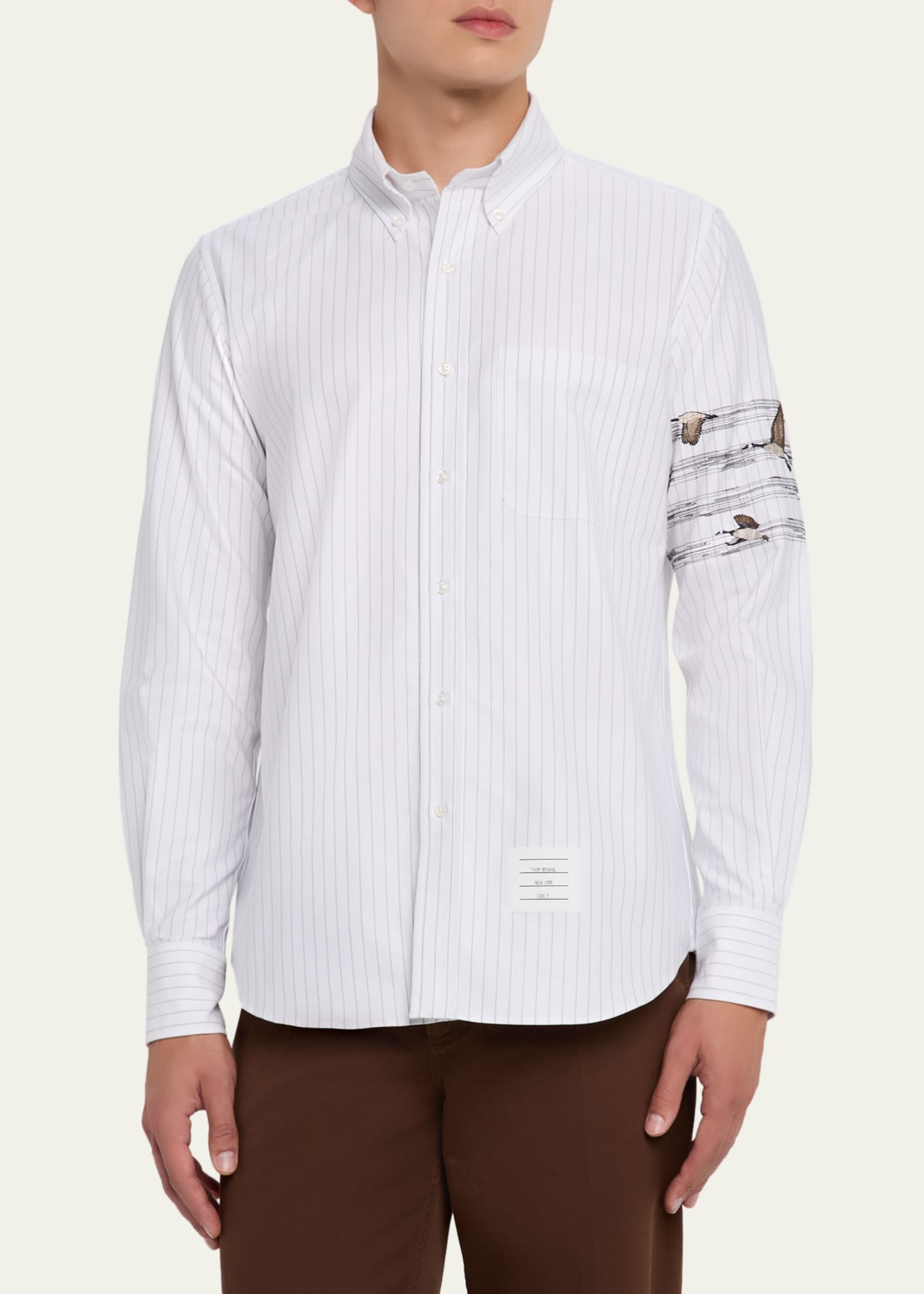 Thom Browne Men's 4-Bar Pinstripe Oxford Sport Shirt Image 4 of 5