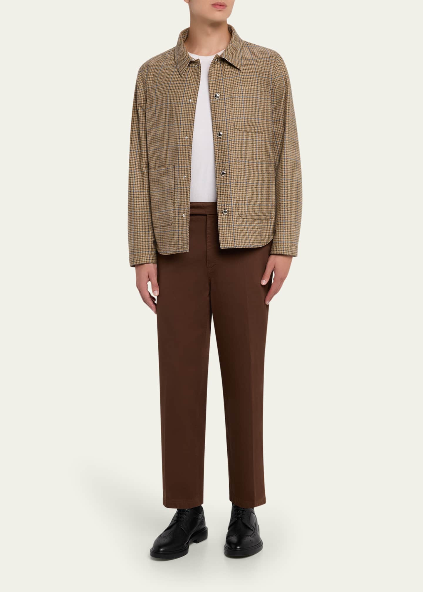 Thom Browne Men's Wool Tweed Houndstooth Snap-Front Overshirt Image 2 of 5