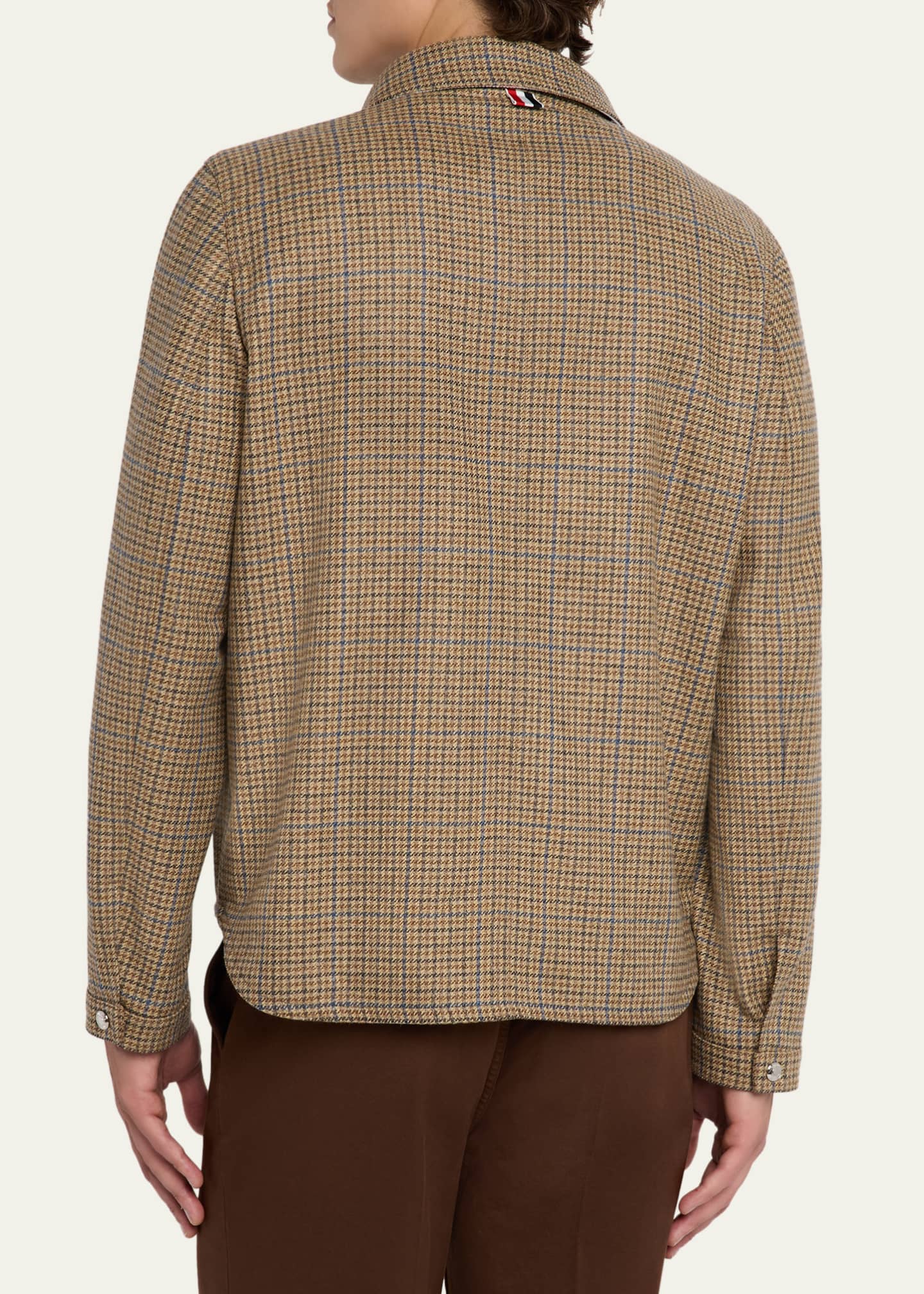 Thom Browne Men's Wool Tweed Houndstooth Snap-Front Overshirt Image 3 of 5
