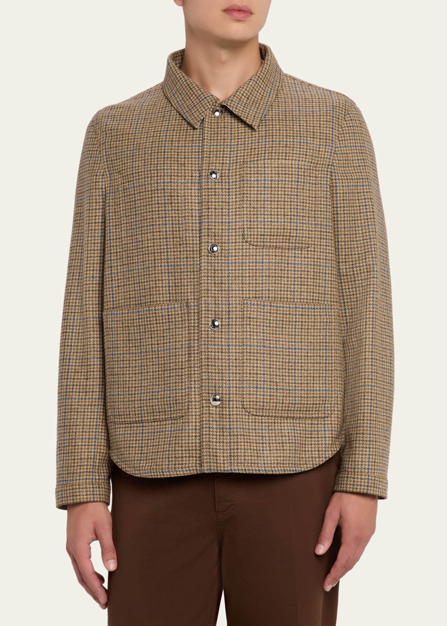 Thom Browne Men's Wool Tweed Houndstooth Snap-Front Overshirt Image 4 of 5