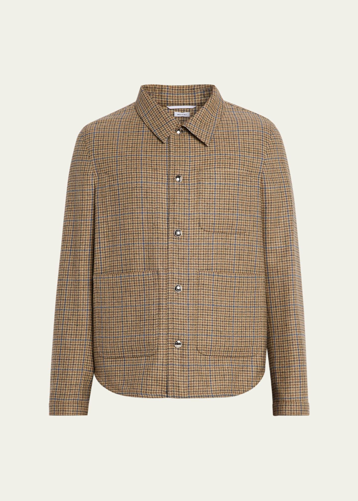 Thom Browne Men's Wool Tweed Houndstooth Snap-Front Overshirt Image 1 of 5