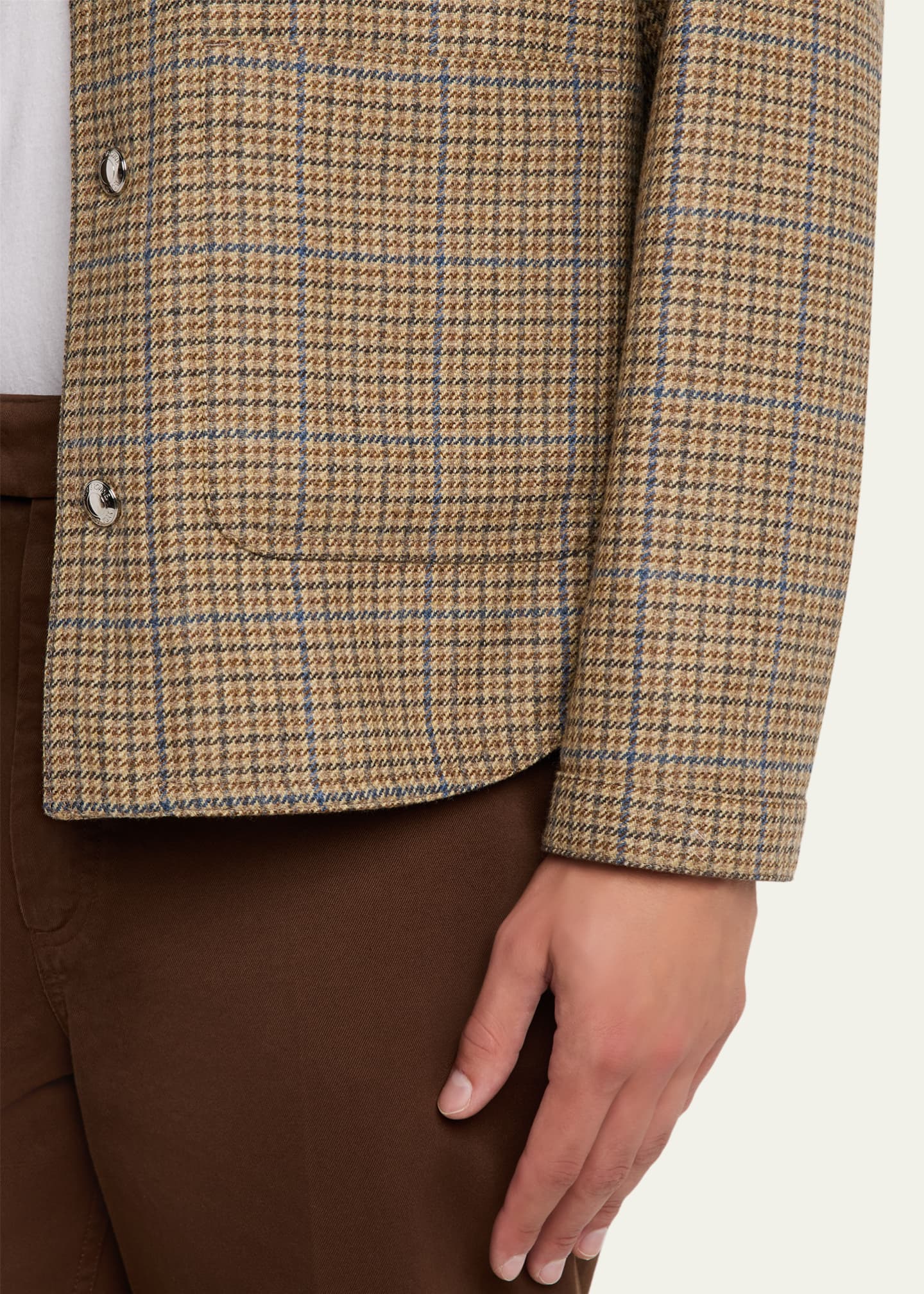 Thom Browne Men's Wool Tweed Houndstooth Snap-Front Overshirt Image 5 of 5
