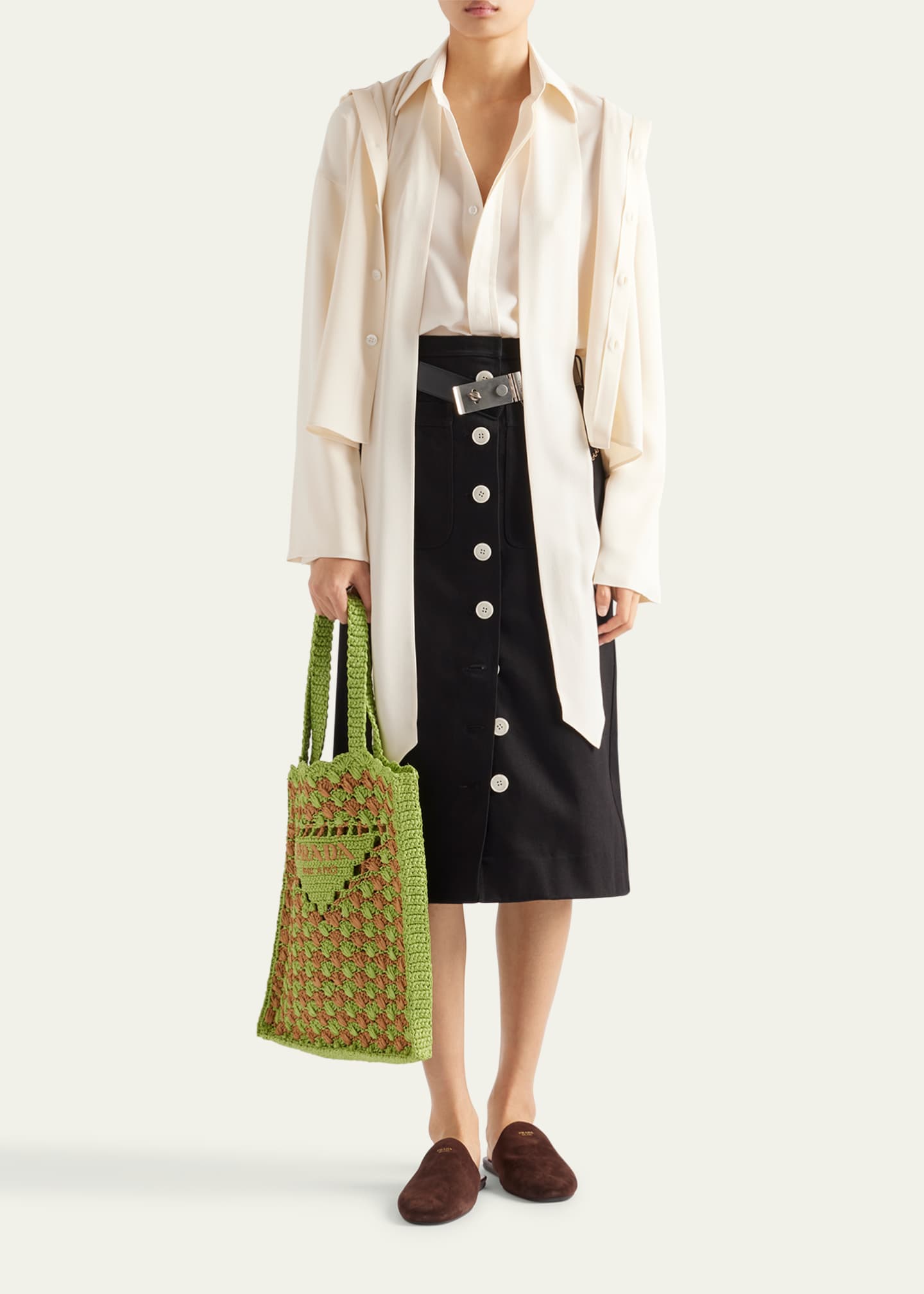Prada Flared Midi Cotton Drill Skirt Image 2 of 3