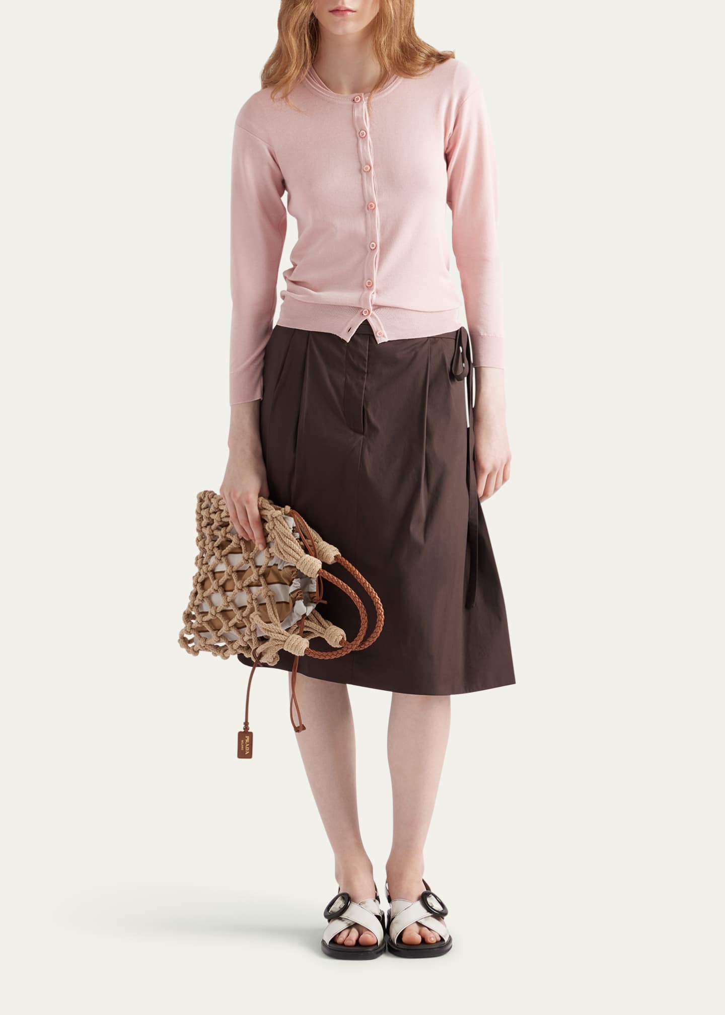 Prada Silk-Cotton Double Crewneck Cardigan Image 2 of 4