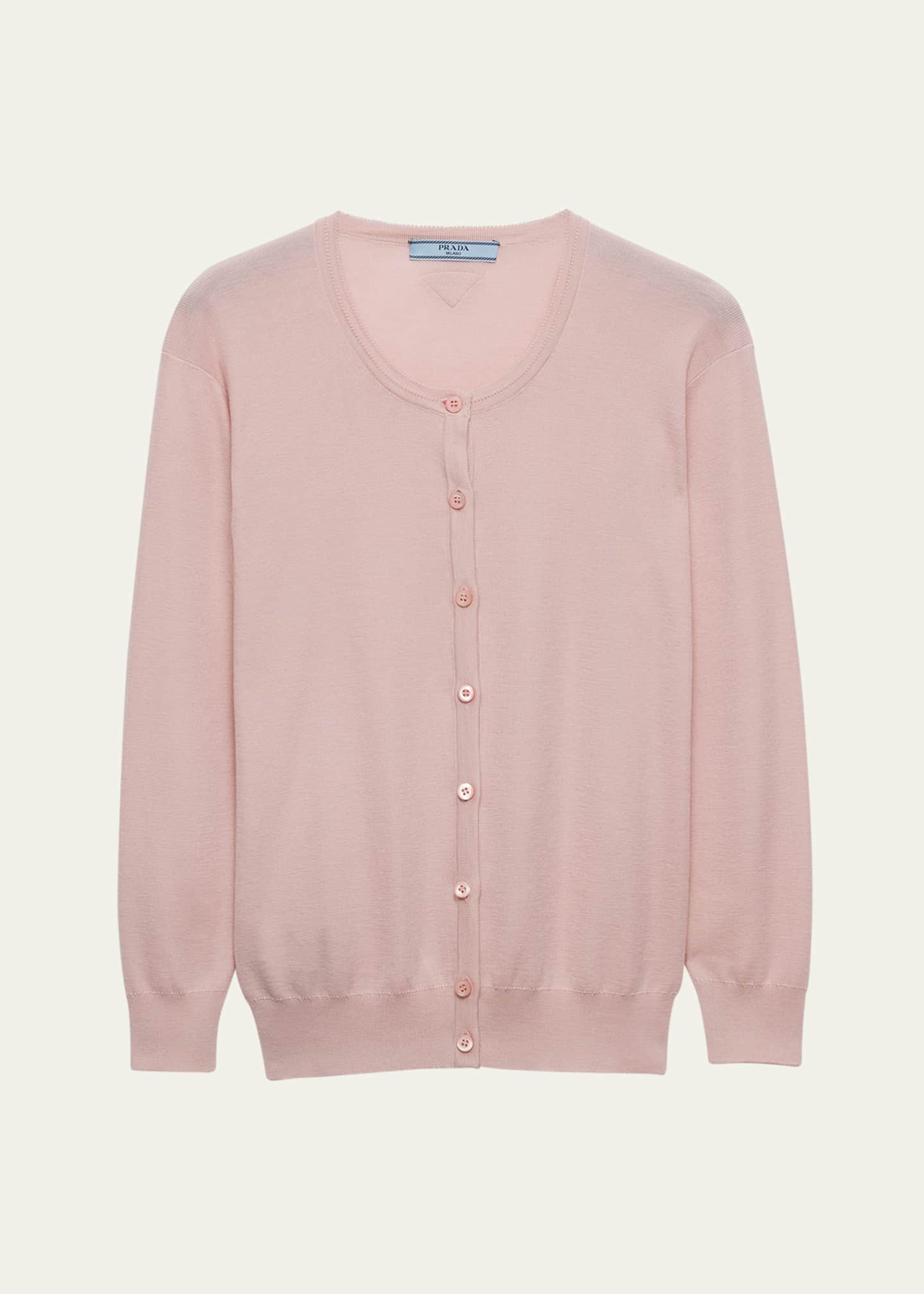 Prada Silk-Cotton Double Crewneck Cardigan Image 1 of 4