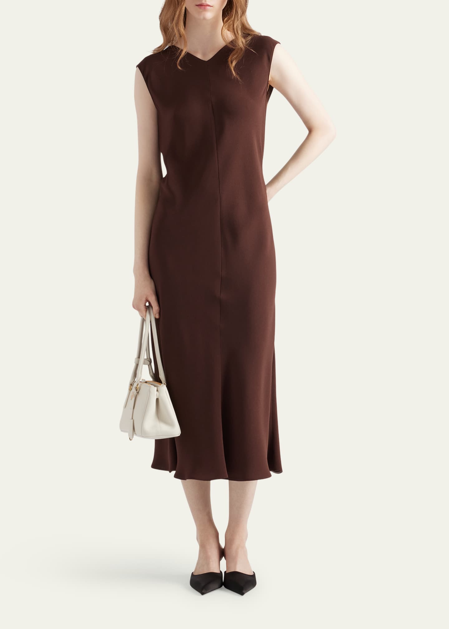Prada Sleeveless Open-Back Cady Crepe Midi Dress Image 2 of 4
