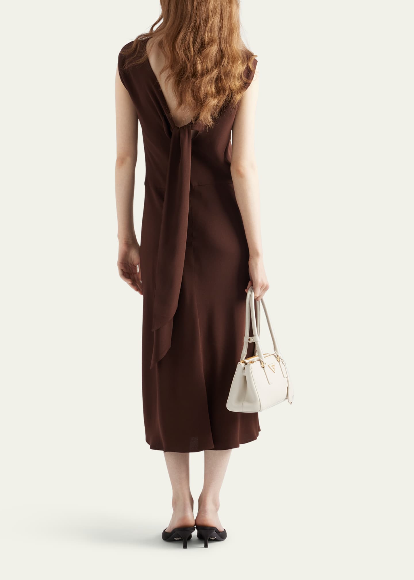 Prada Sleeveless Open-Back Cady Crepe Midi Dress Image 3 of 4