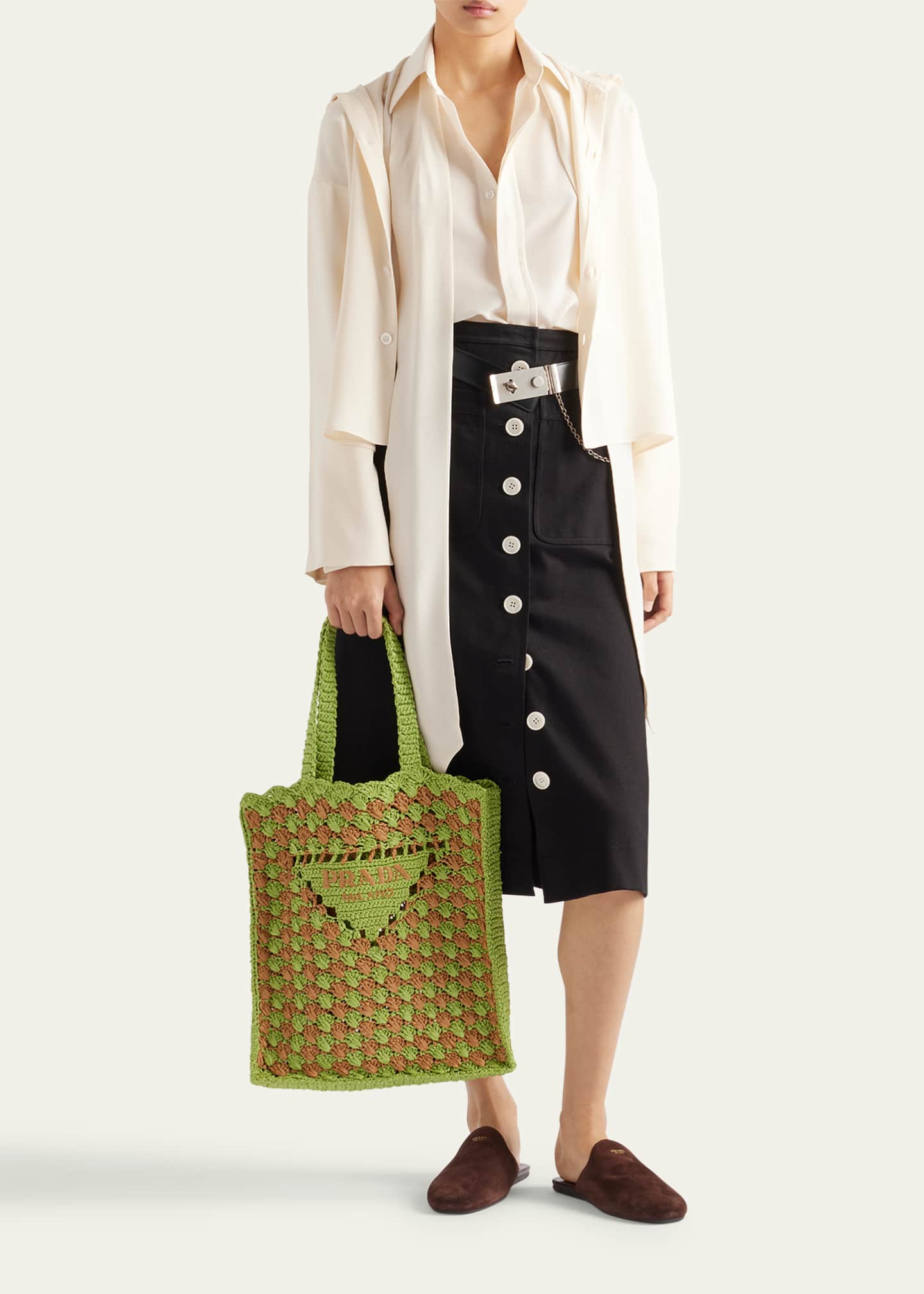 Prada Old Marocain Neck-Tie Silk Blouse Image 2 of 3