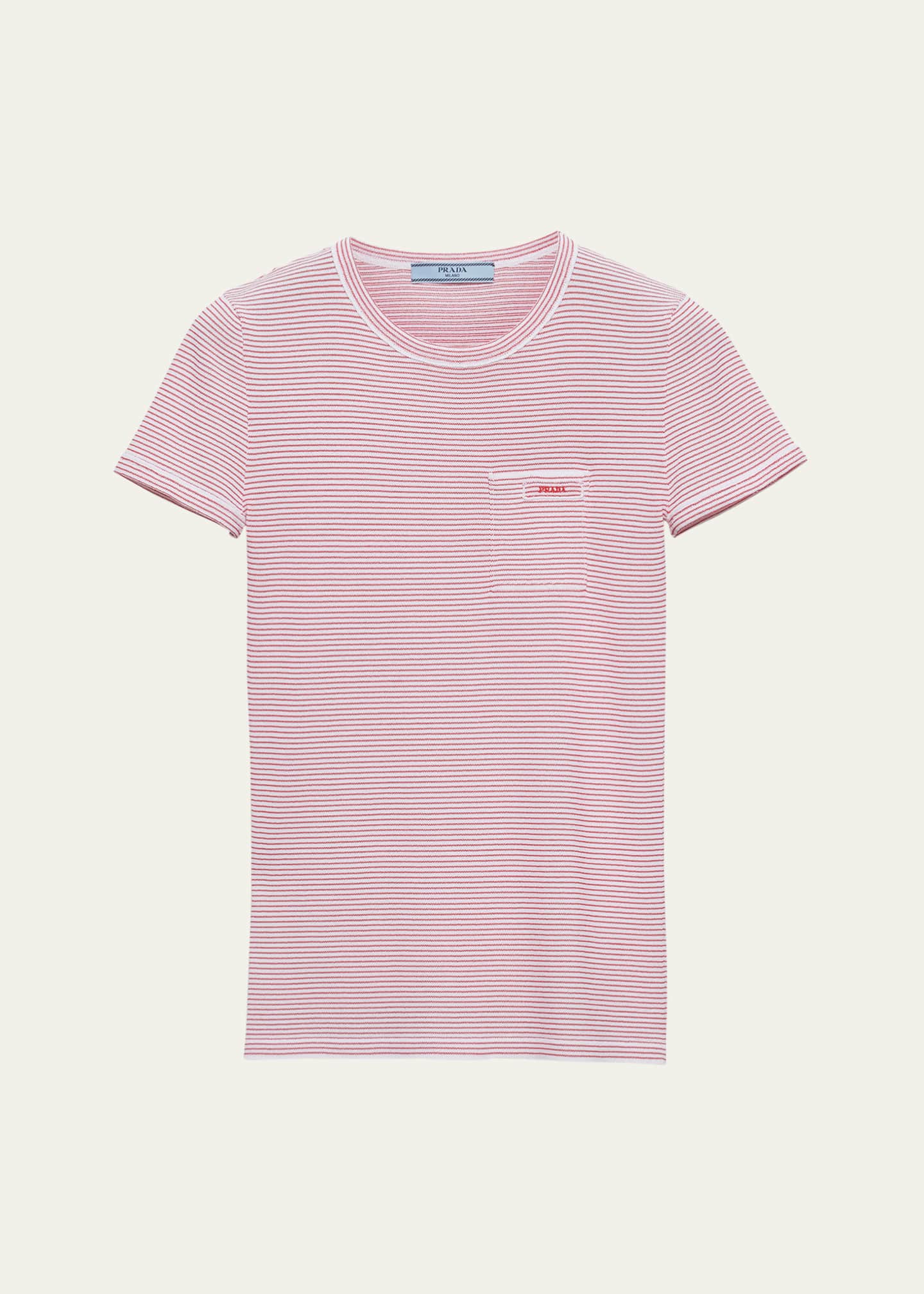 Prada Striped Pocket Short-Sleeve Viscose Sweater Image 1 of 4