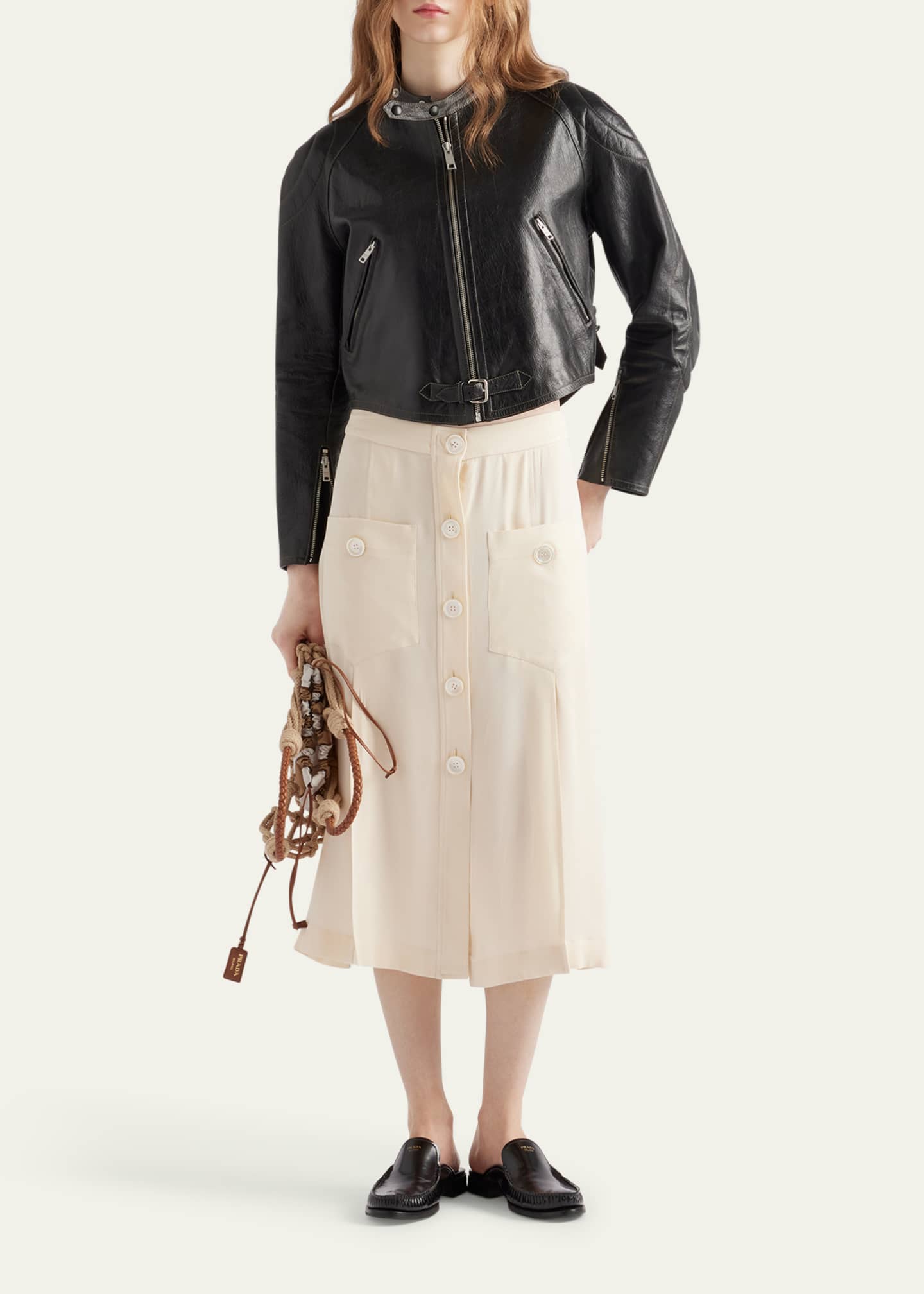 Prada Cropped Leather Jacket Image 2 of 3