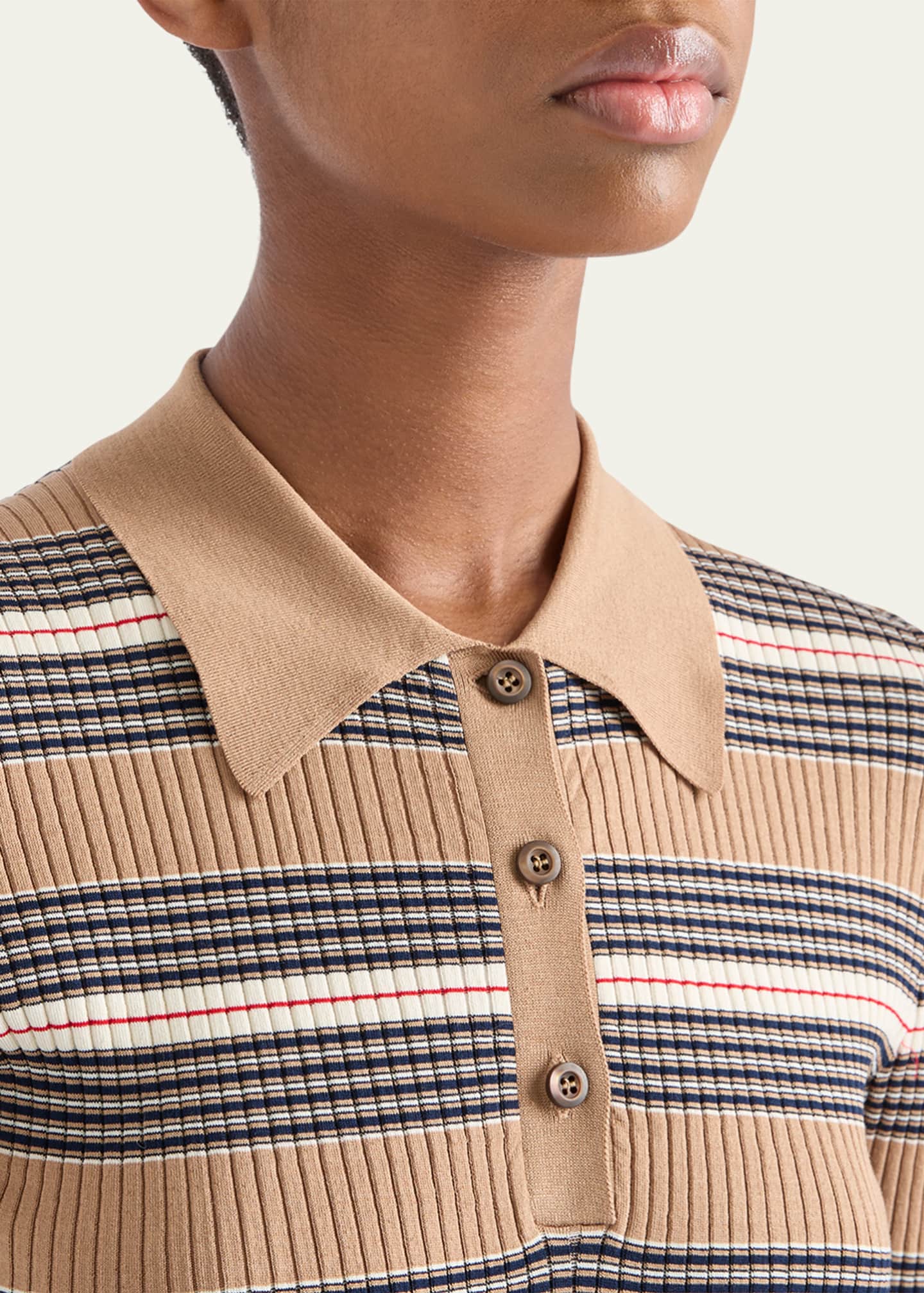 Prada Stripe Ribbed Knit Polo Shirt Image 5 of 5