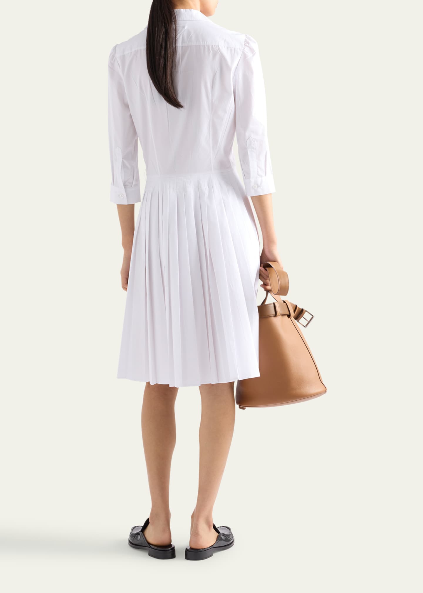 Prada Pleated Popeline Neck-Tie Shirtdress Image 3 of 3