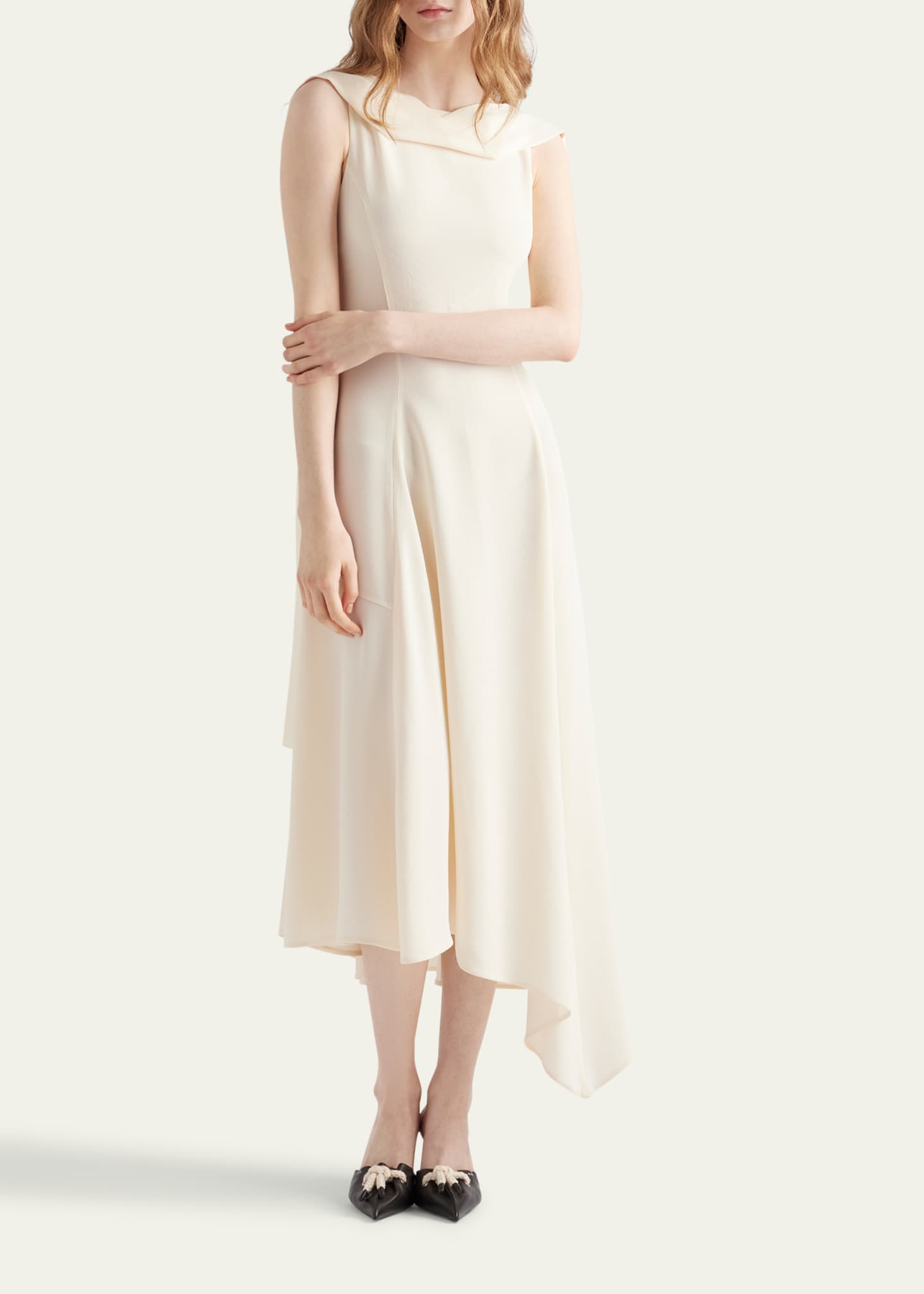 Prada Neck-Scarf Backless Cady Crepe Midi Dress Image 2 of 4