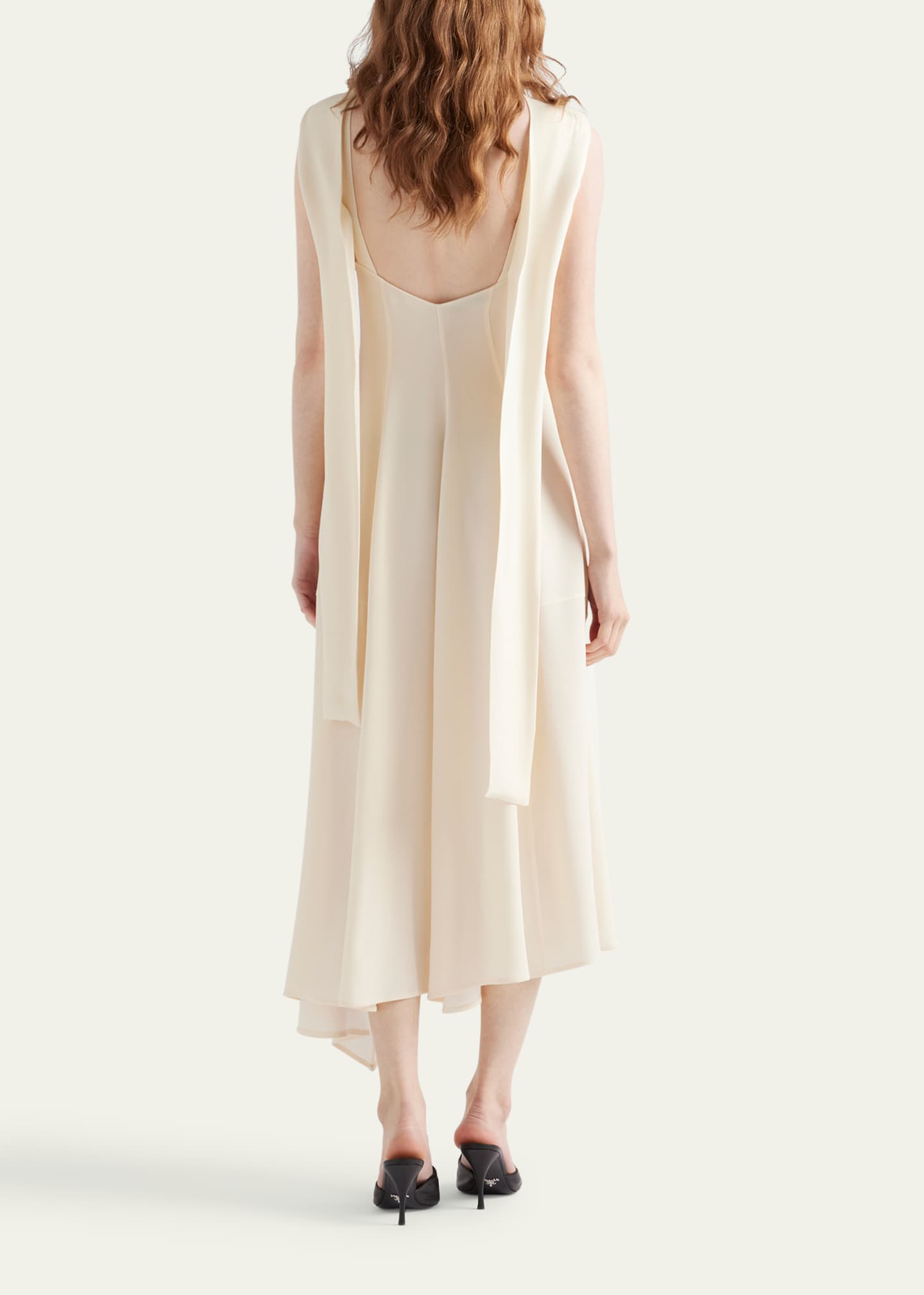 Prada Neck-Scarf Backless Cady Crepe Midi Dress Image 3 of 4