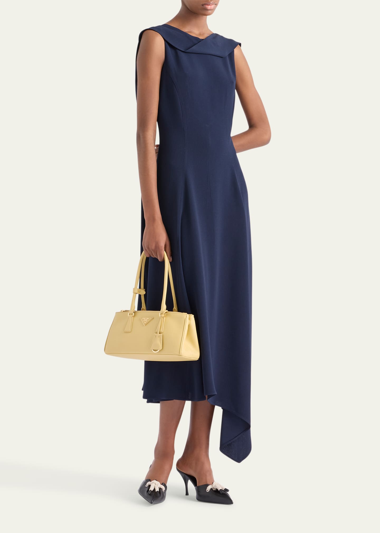 Prada Neck-Scarf Backless Cady Crepe Midi Dress Image 2 of 4