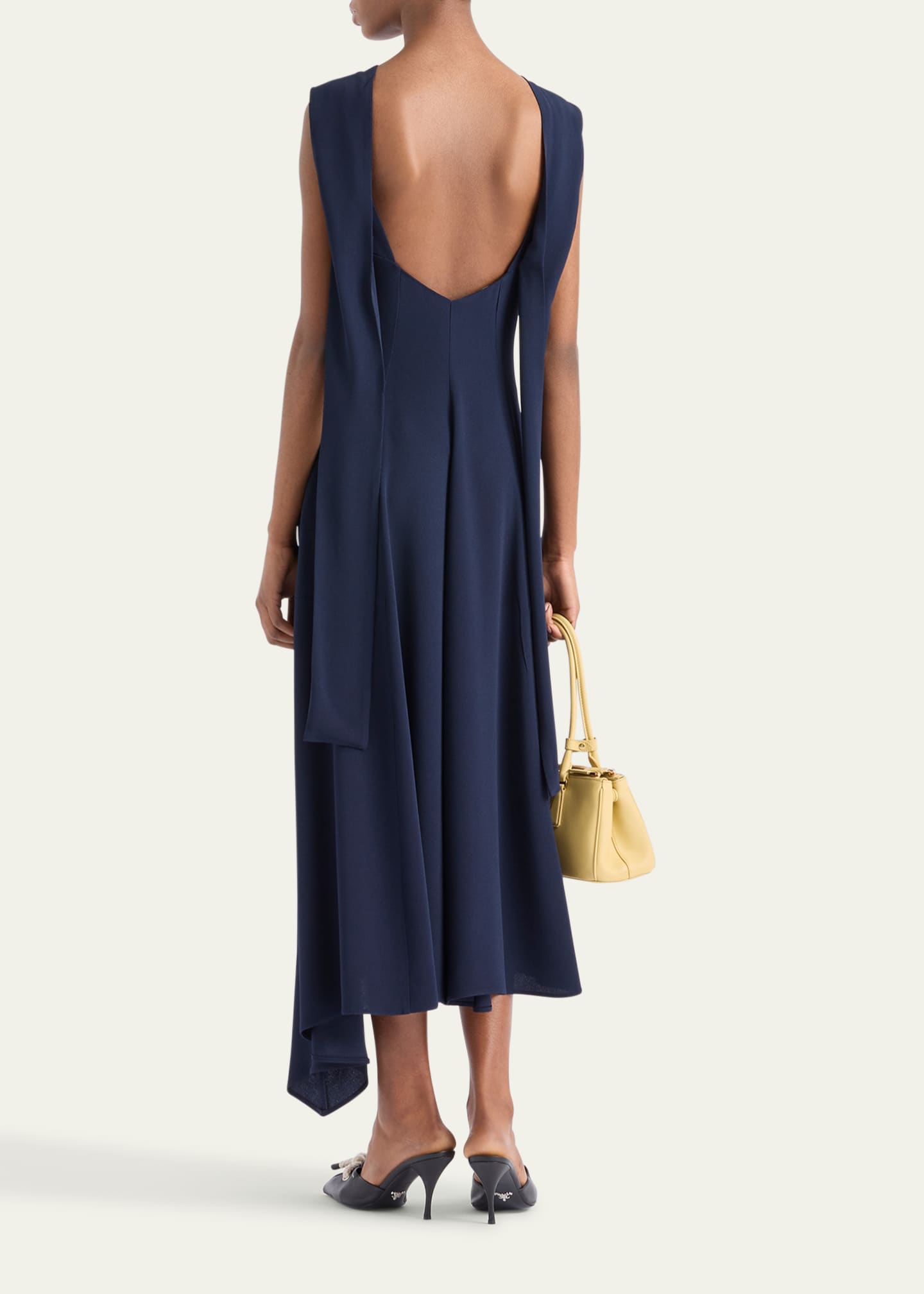 Prada Neck-Scarf Backless Cady Crepe Midi Dress Image 3 of 4