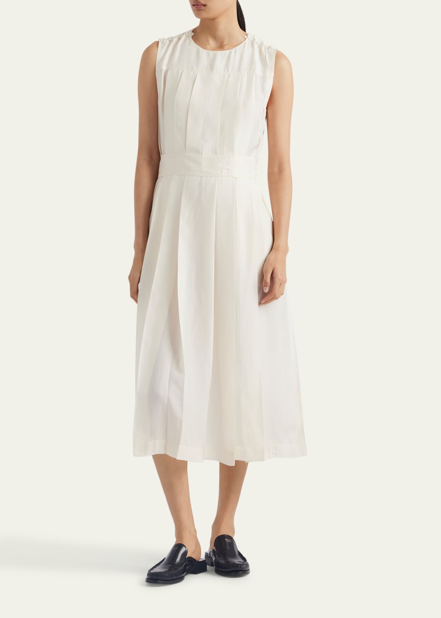 Prada Sleeveless Pleated Ponge Silk Midi Dress Image 2 of 4