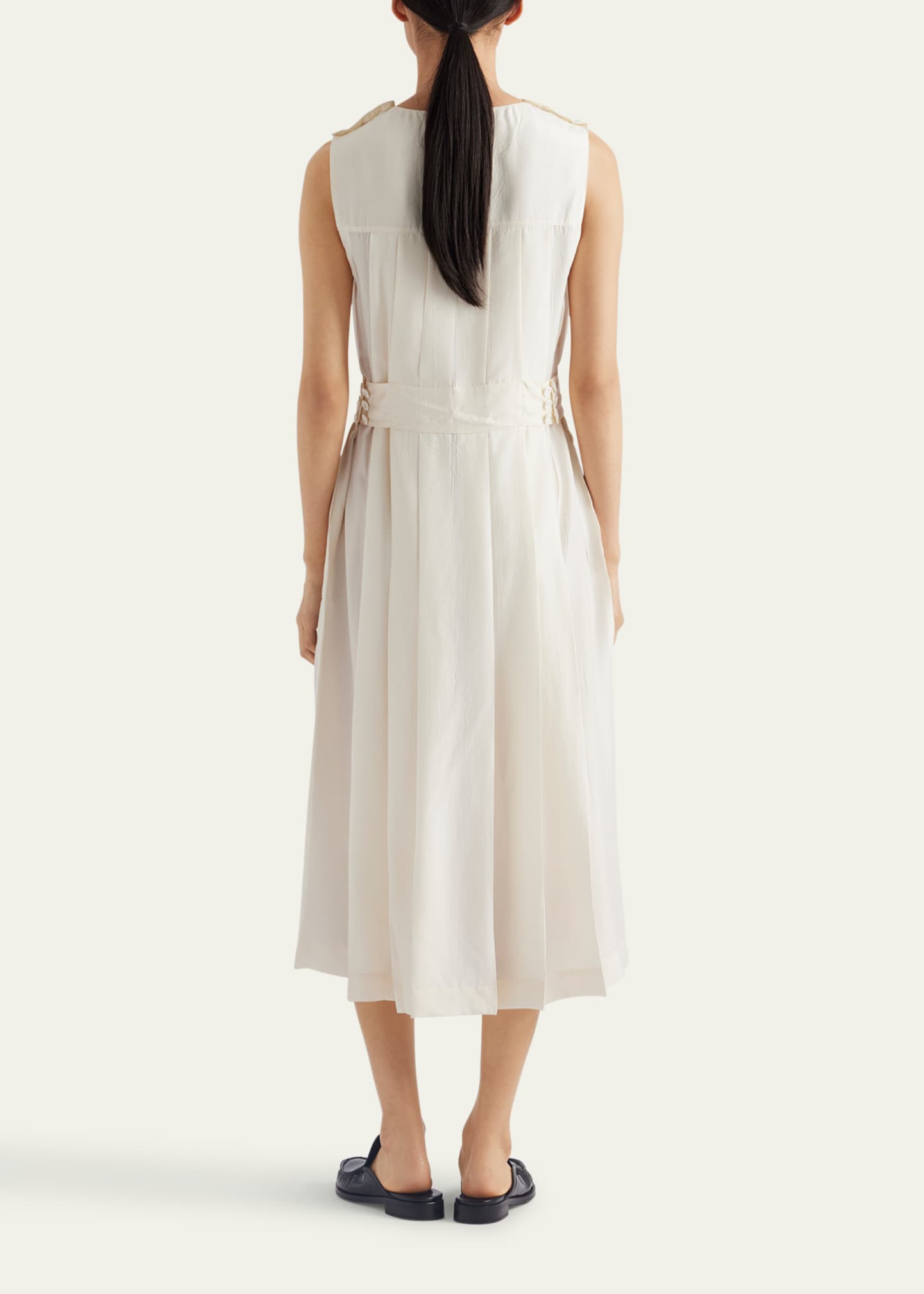Prada Sleeveless Pleated Ponge Silk Midi Dress Image 3 of 4