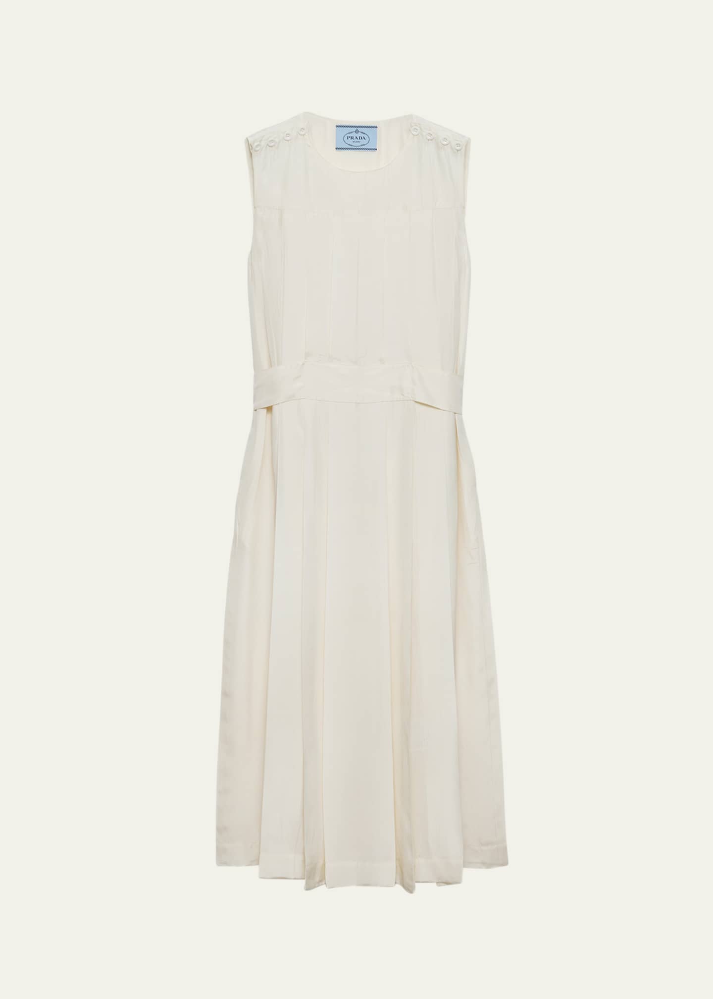 Prada Sleeveless Pleated Ponge Silk Midi Dress Image 1 of 4