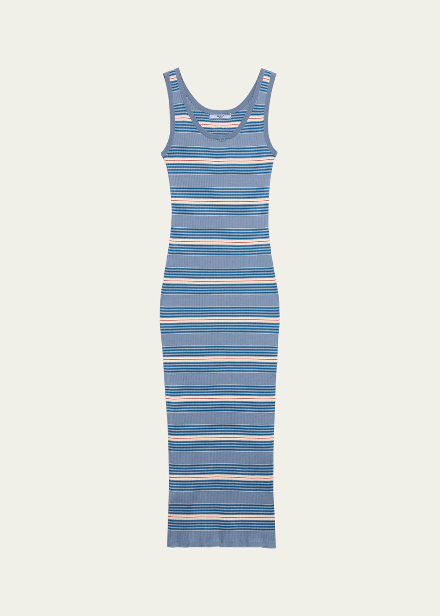 Prada Striped Cotton Rib Midi Tank Dress Image 1 of 3