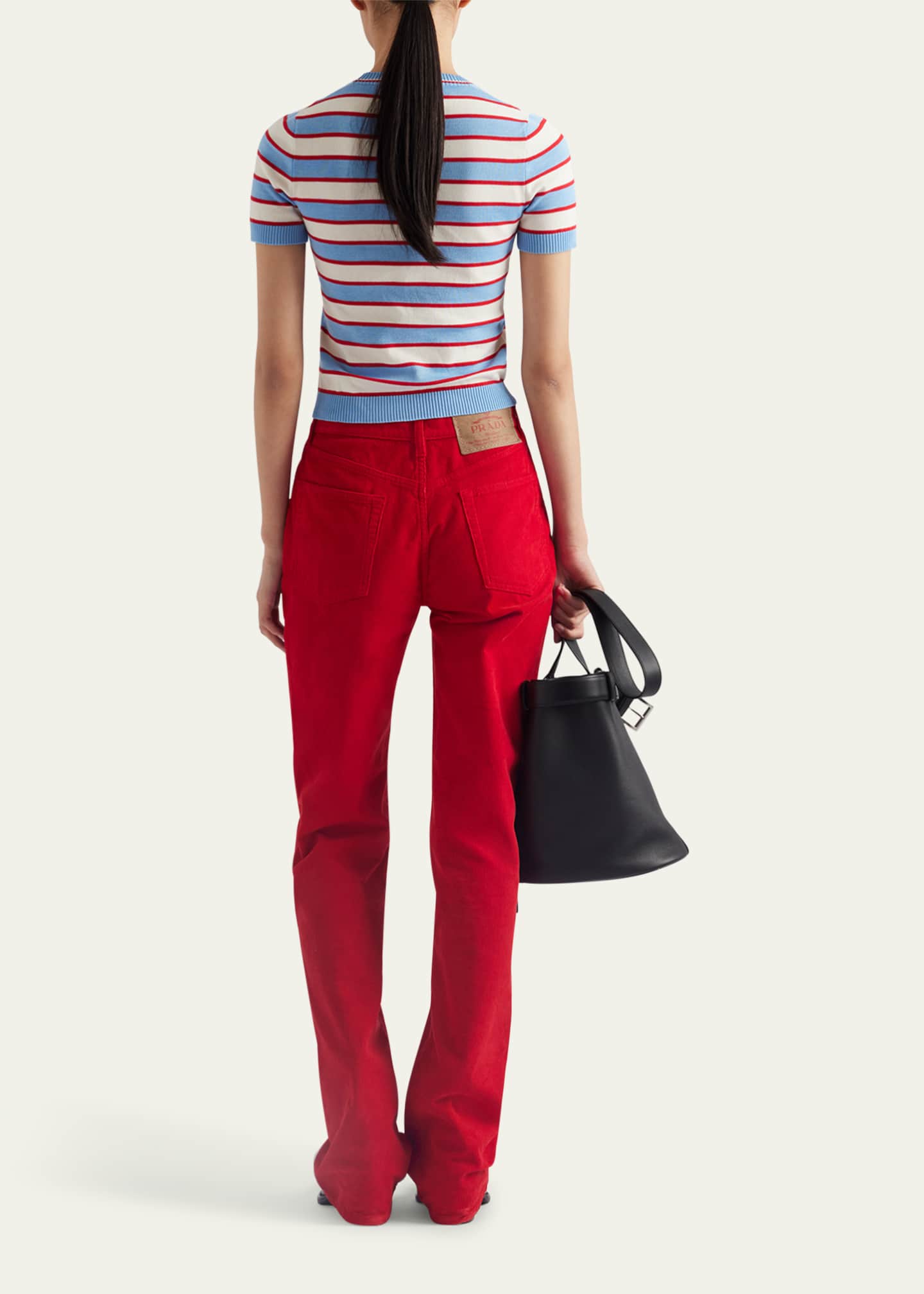 Prada Striped Short Sleeve Cotton Sweater Image 3 of 4