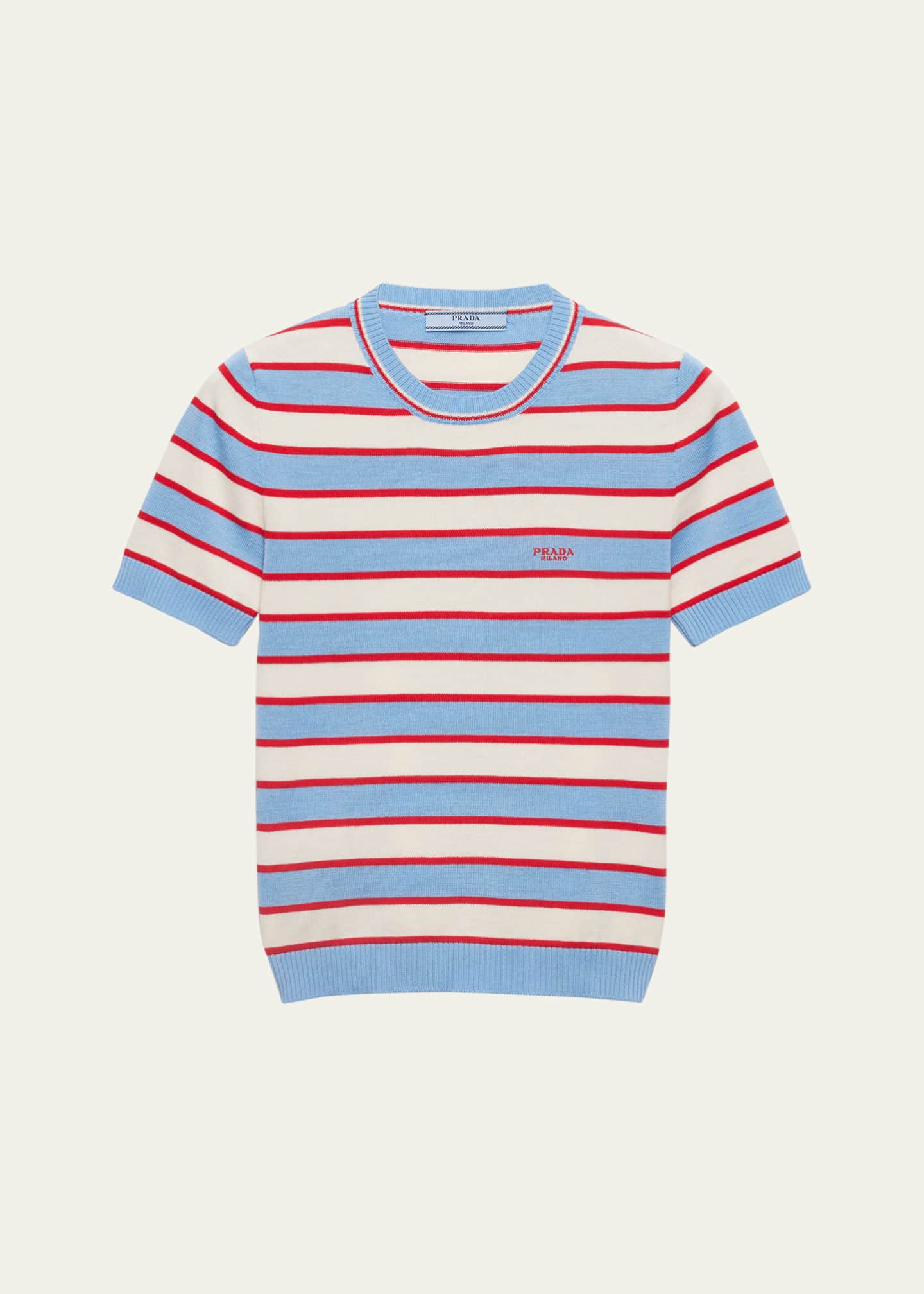 Prada Striped Short Sleeve Cotton Sweater Image 1 of 4