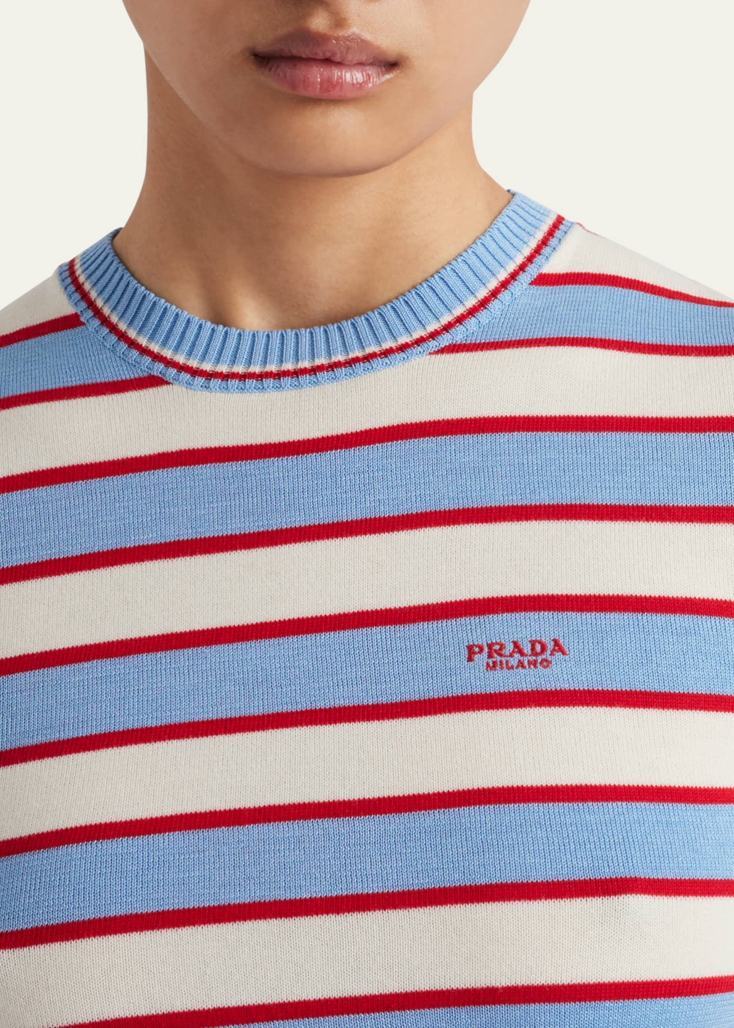 Prada Striped Short Sleeve Cotton Sweater Image 4 of 4