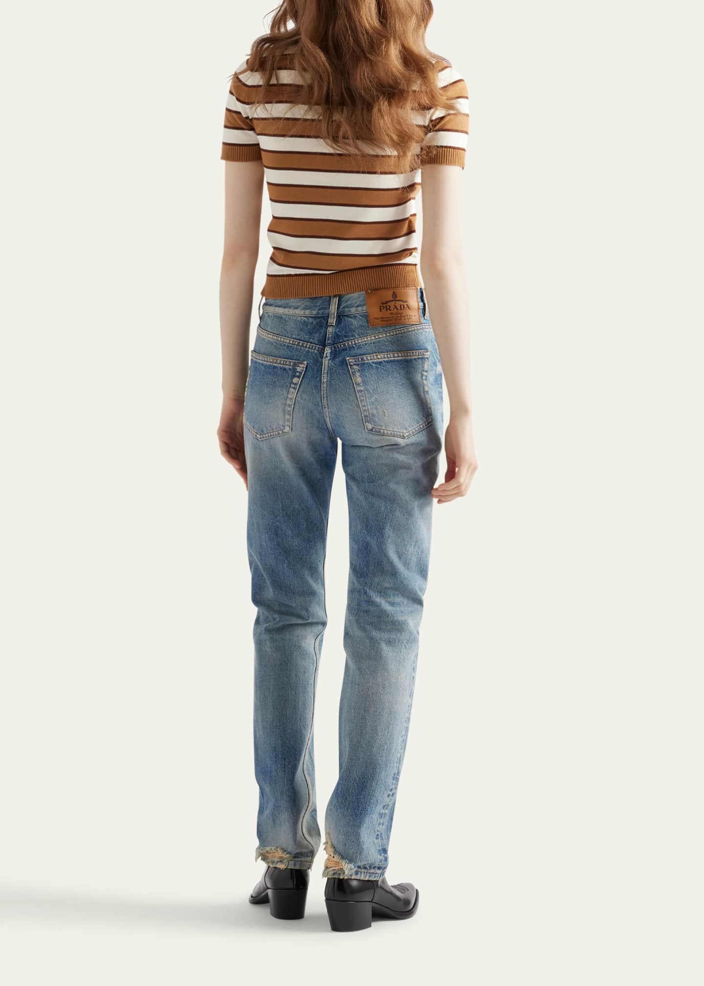 Prada Striped Short-Sleeve Polo Sweater Image 3 of 5