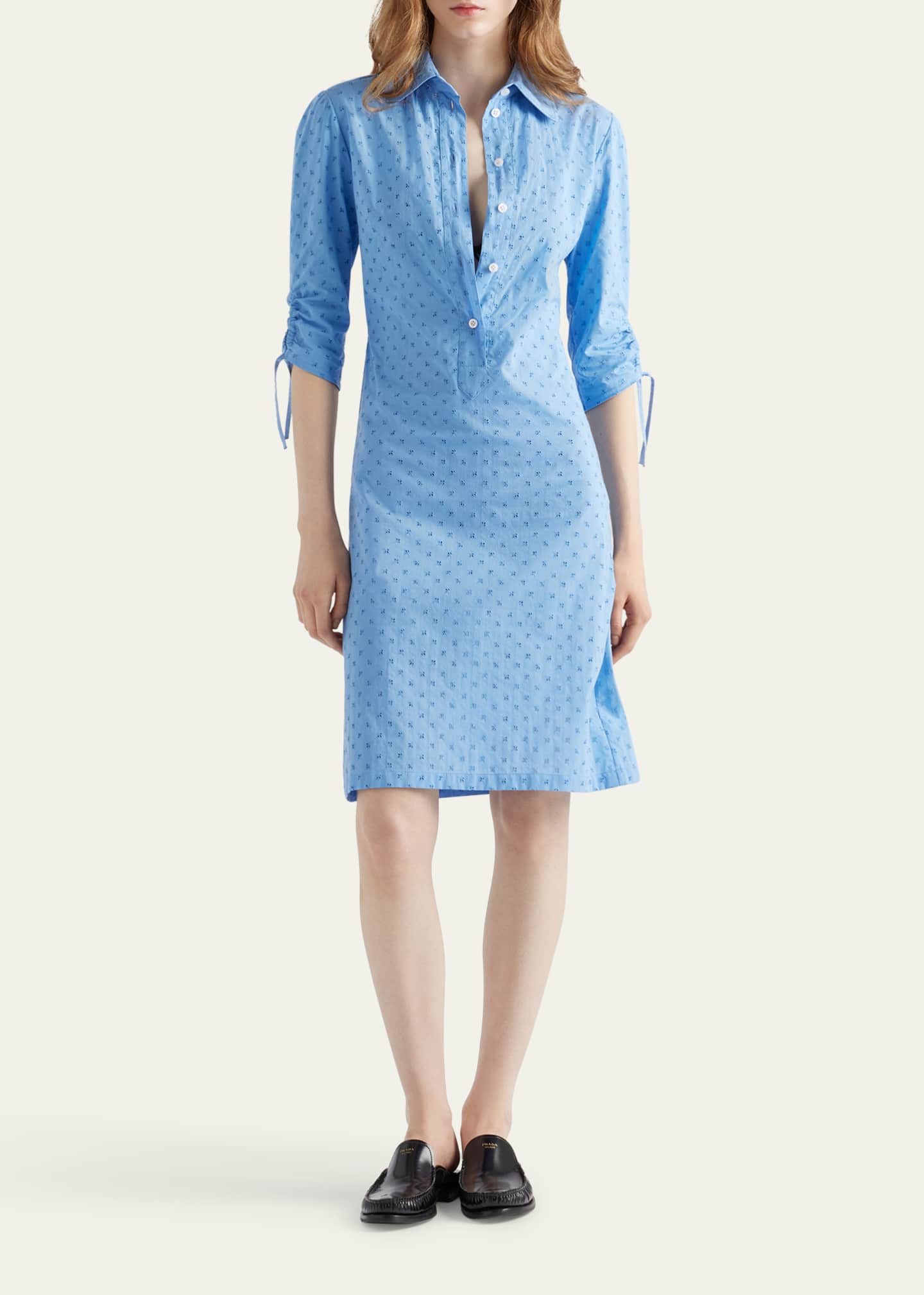 Prada Sangallo Floral 3/4-Sleeve Day Shirtdress Image 2 of 3