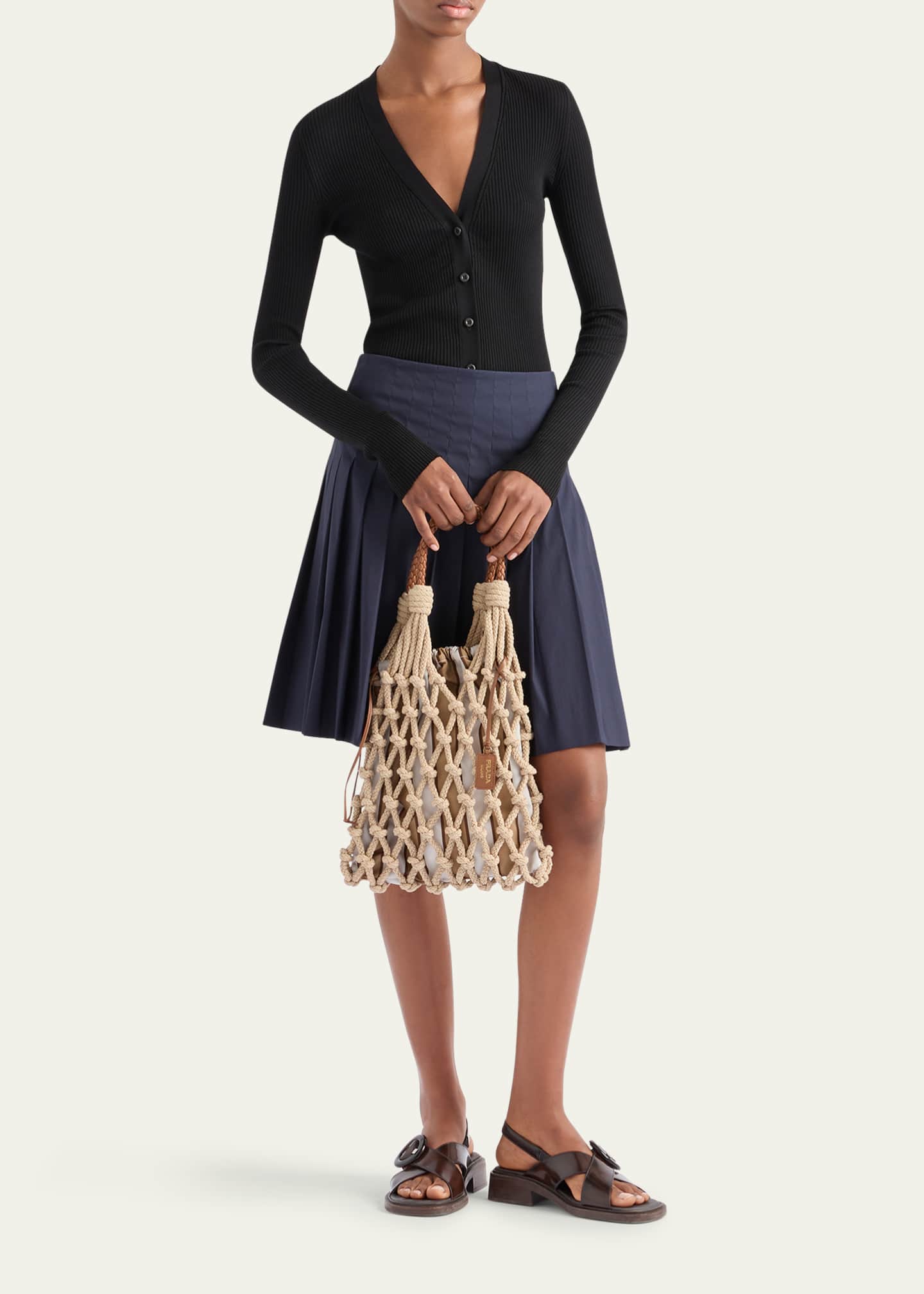 Prada Cotton Rib V-Neck Cardigan - Bergdorf Goodman