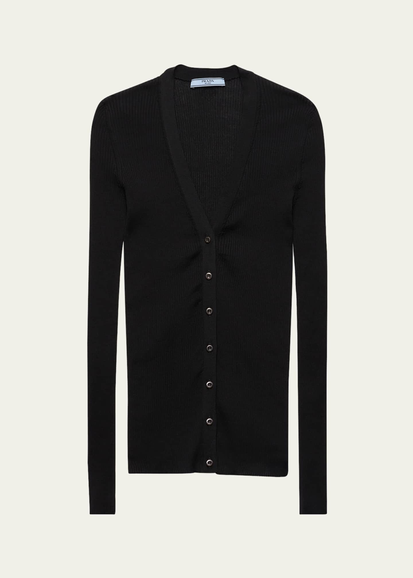 Prada Cotton Rib V-Neck Cardigan - Bergdorf Goodman