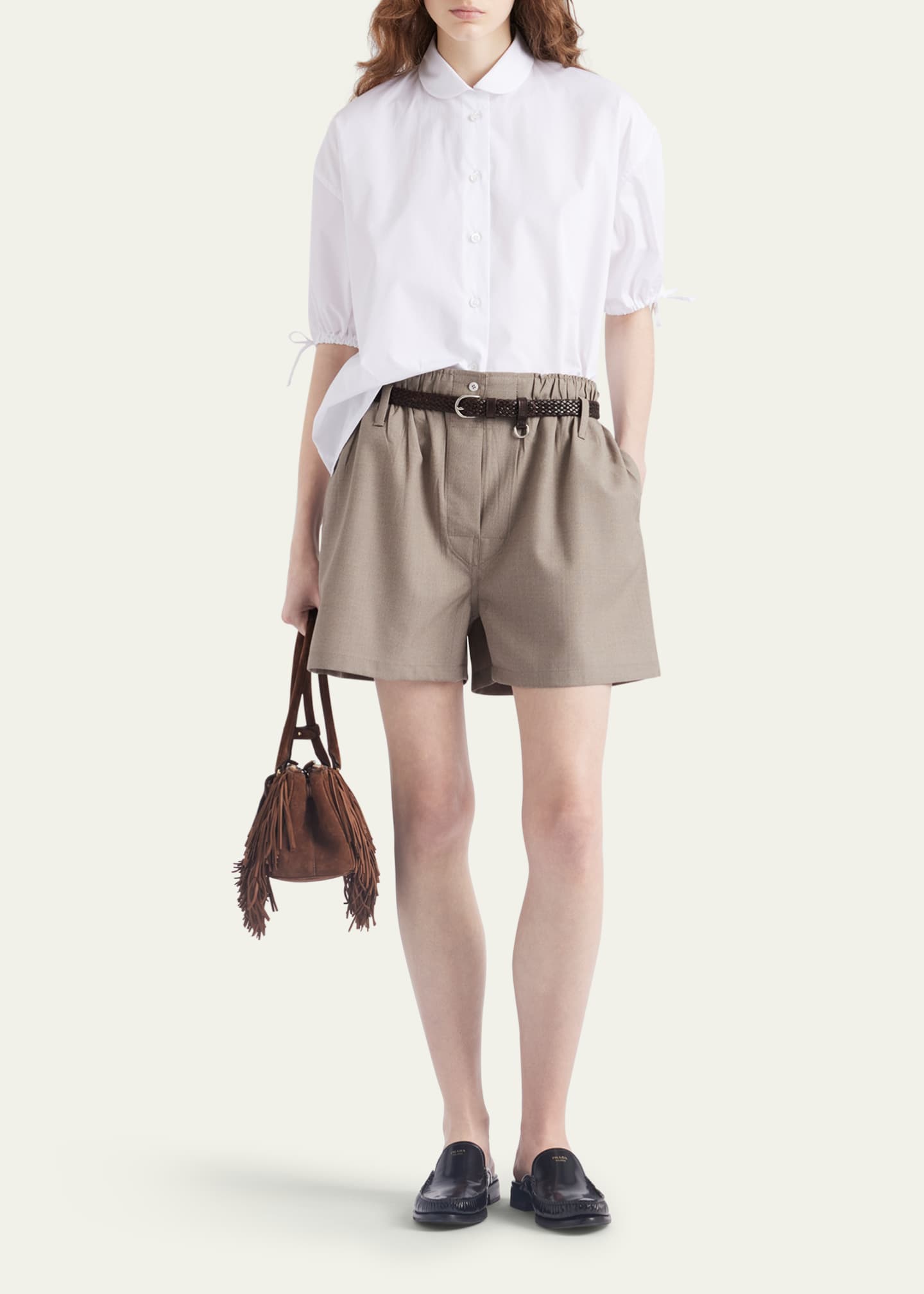 Prada Drawstring Cuff Poplin Shirt Image 2 of 4