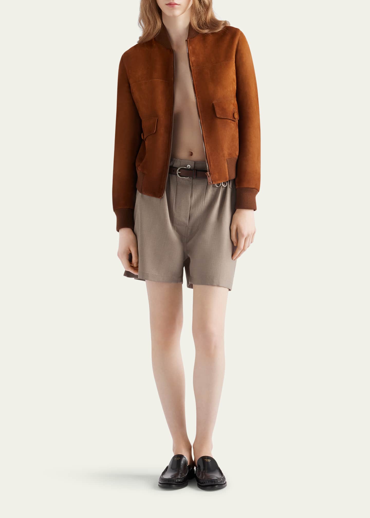 Prada Suede Ribbed-Trim Jacket Image 2 of 4