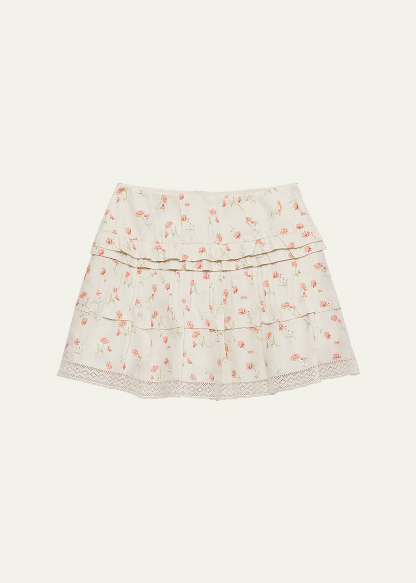 Prada Flower Print Tiered Ruffle Linen Mini Skirt Image 1 of 5