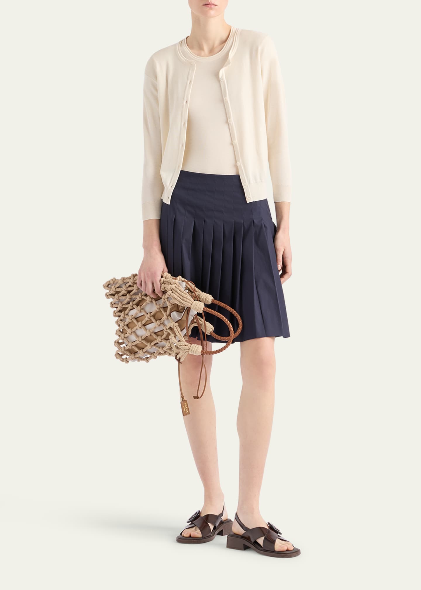Prada Silk-Cotton Short-Sleeve Sweater Image 2 of 3
