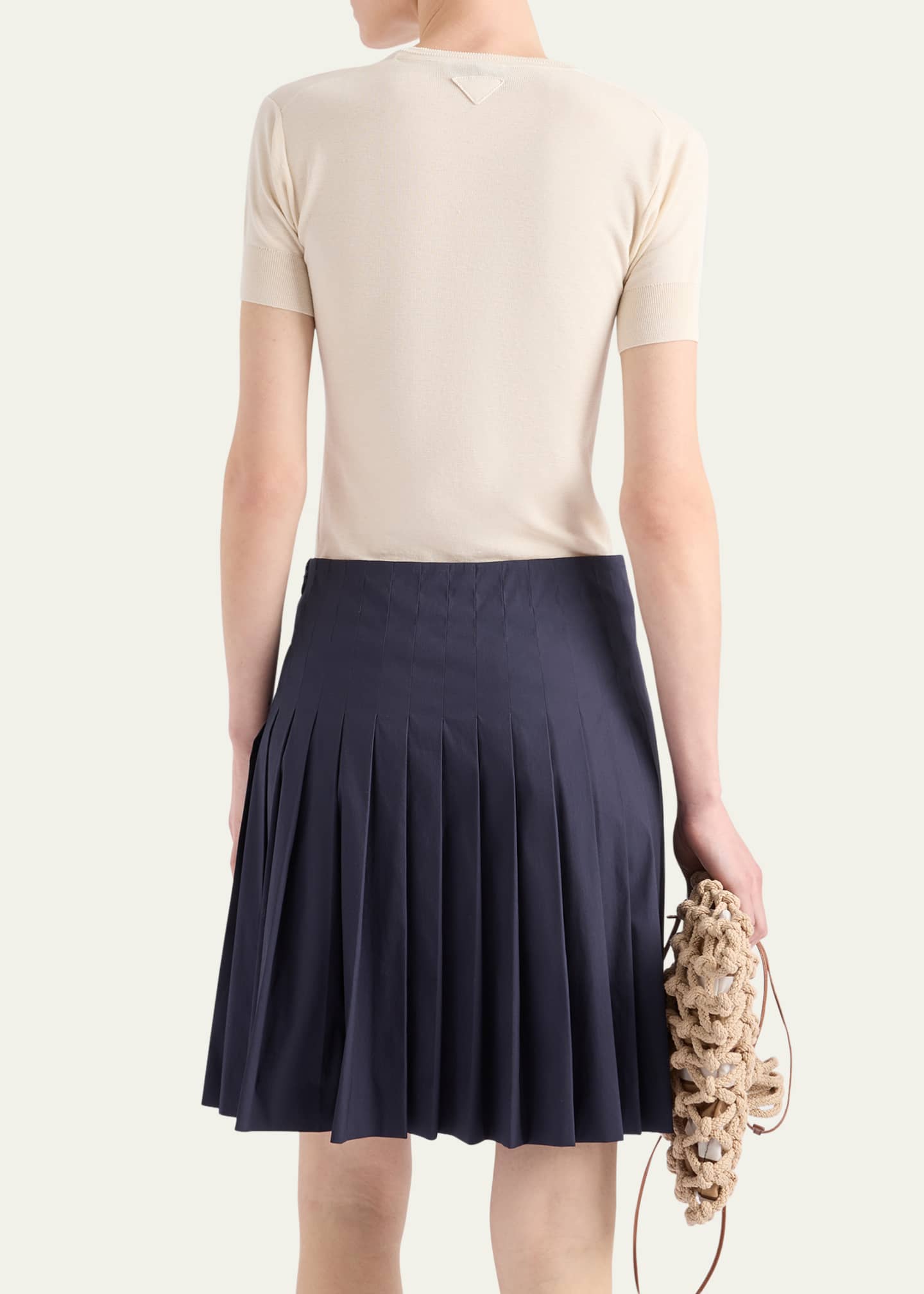 Prada Silk-Cotton Short-Sleeve Sweater Image 3 of 3
