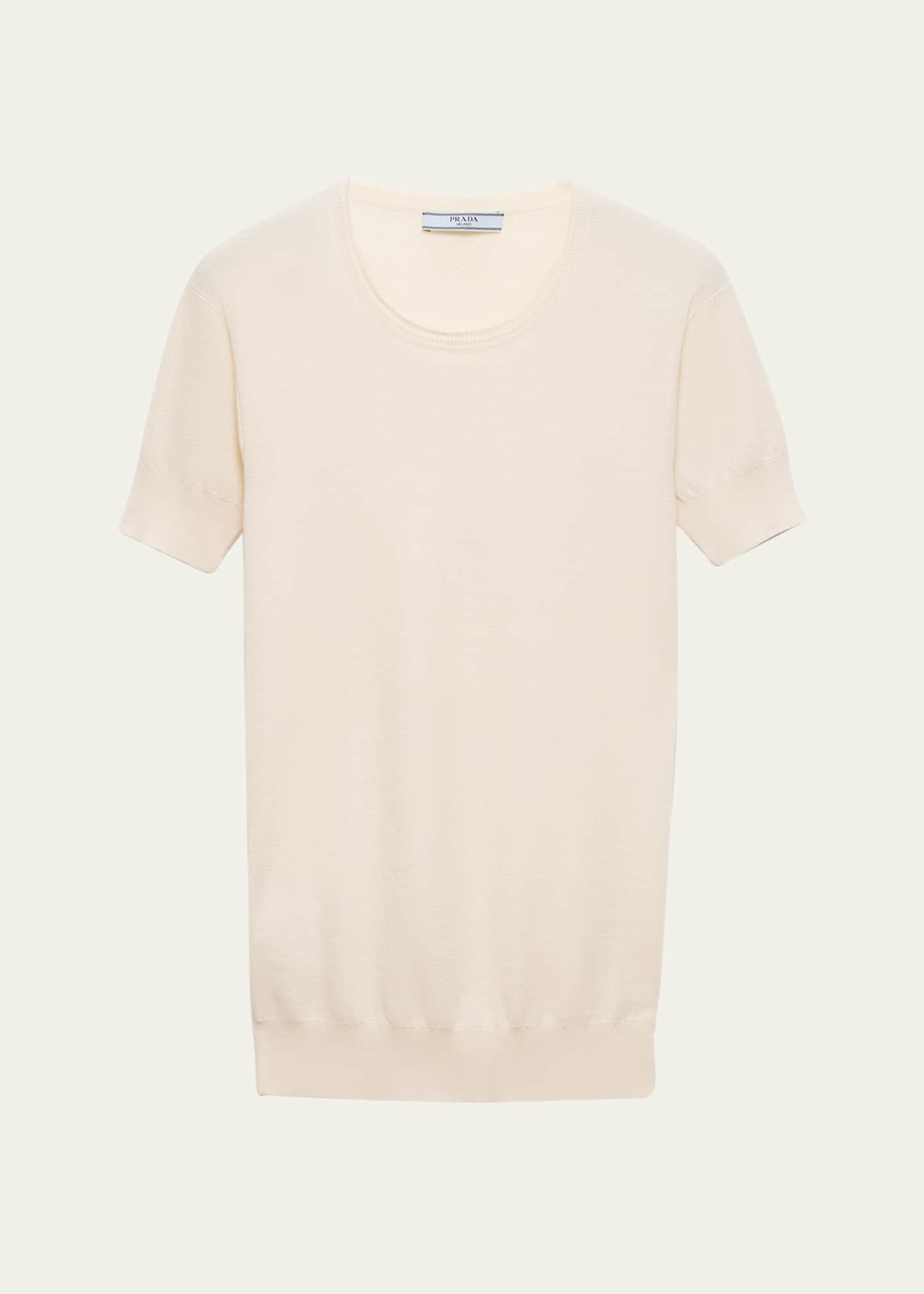 Prada Silk-Cotton Short-Sleeve Sweater Image 1 of 3