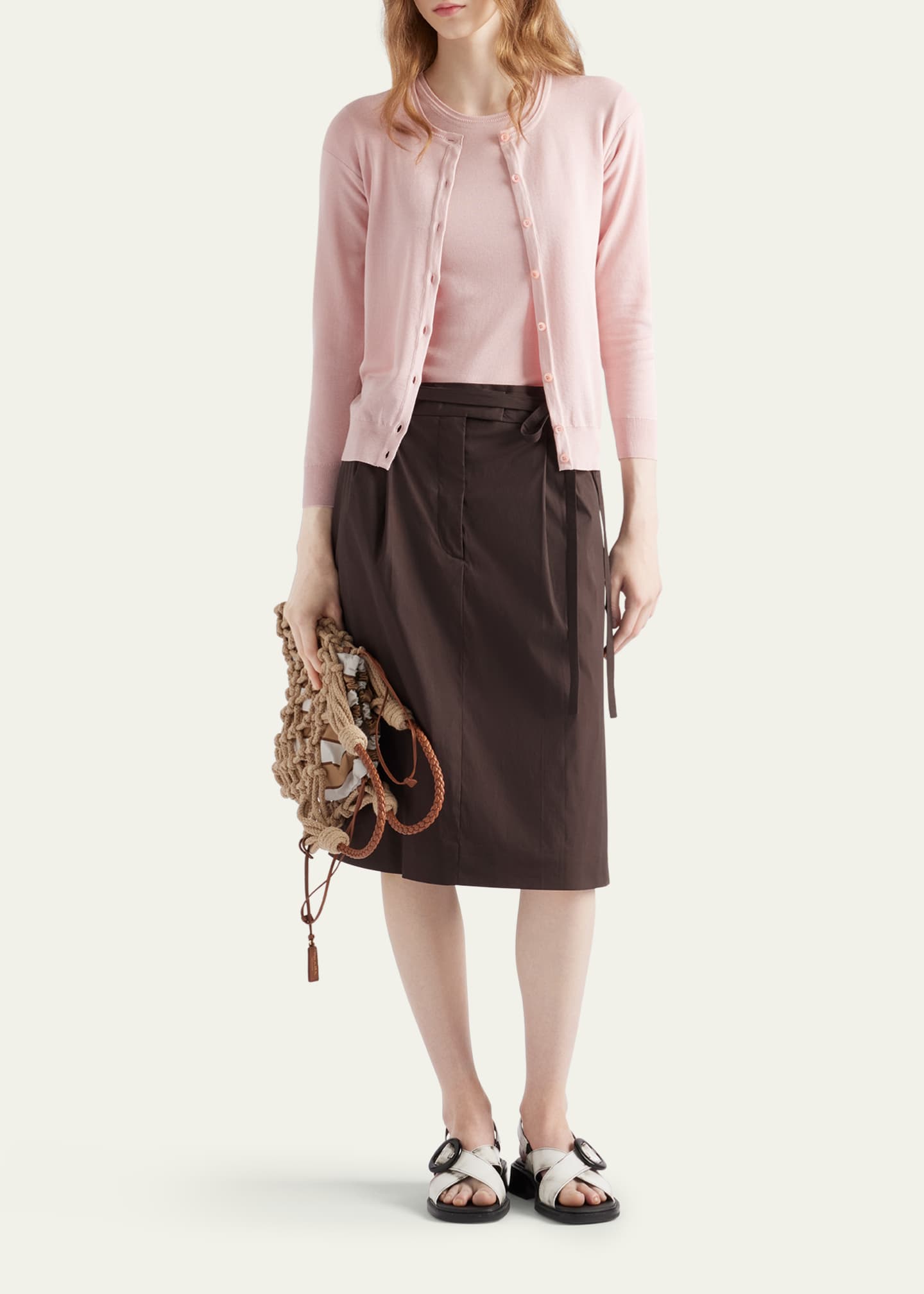 Prada Silk-Cotton Short-Sleeve Sweater Image 2 of 3