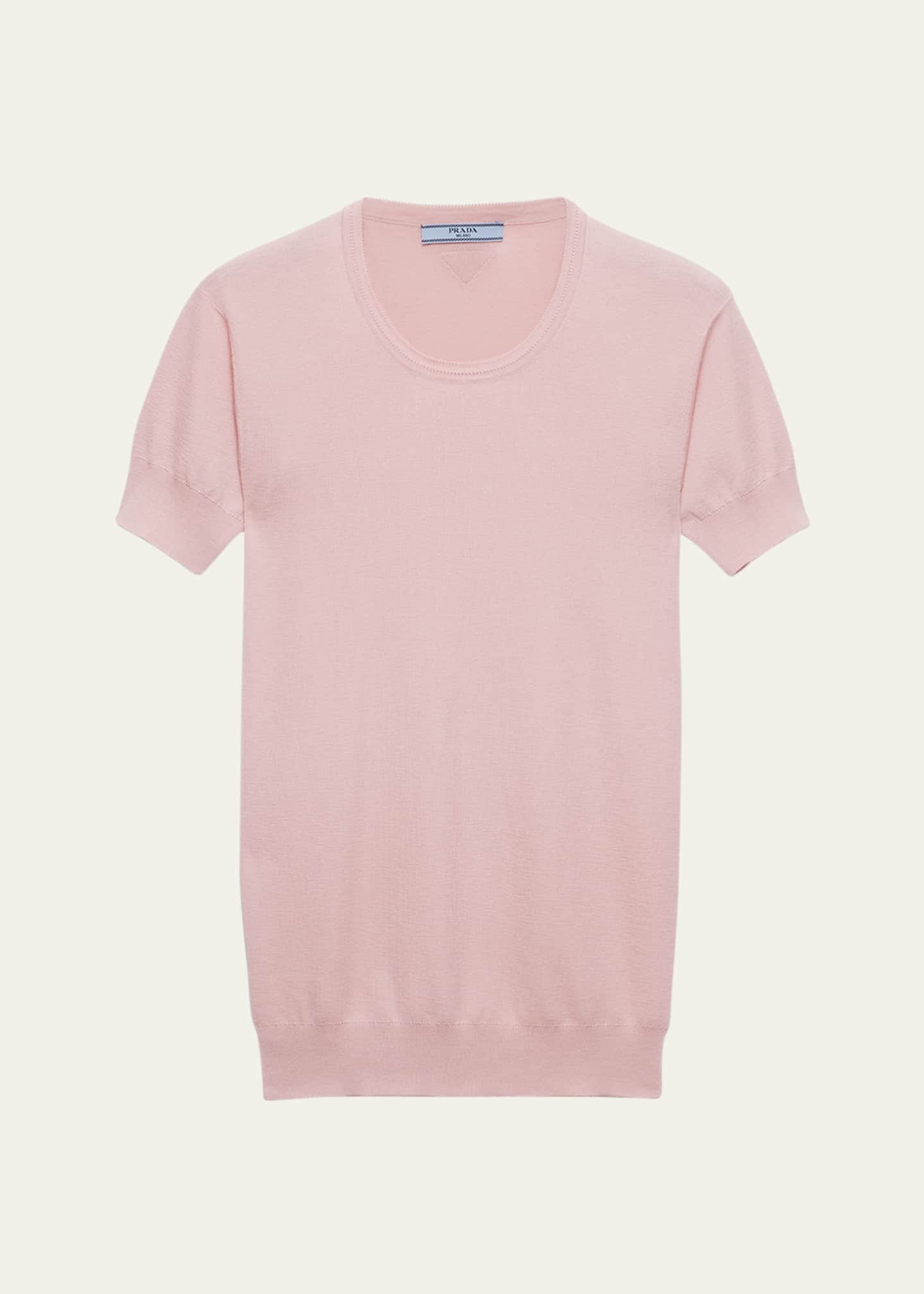 Prada Silk-Cotton Short-Sleeve Sweater Image 1 of 3