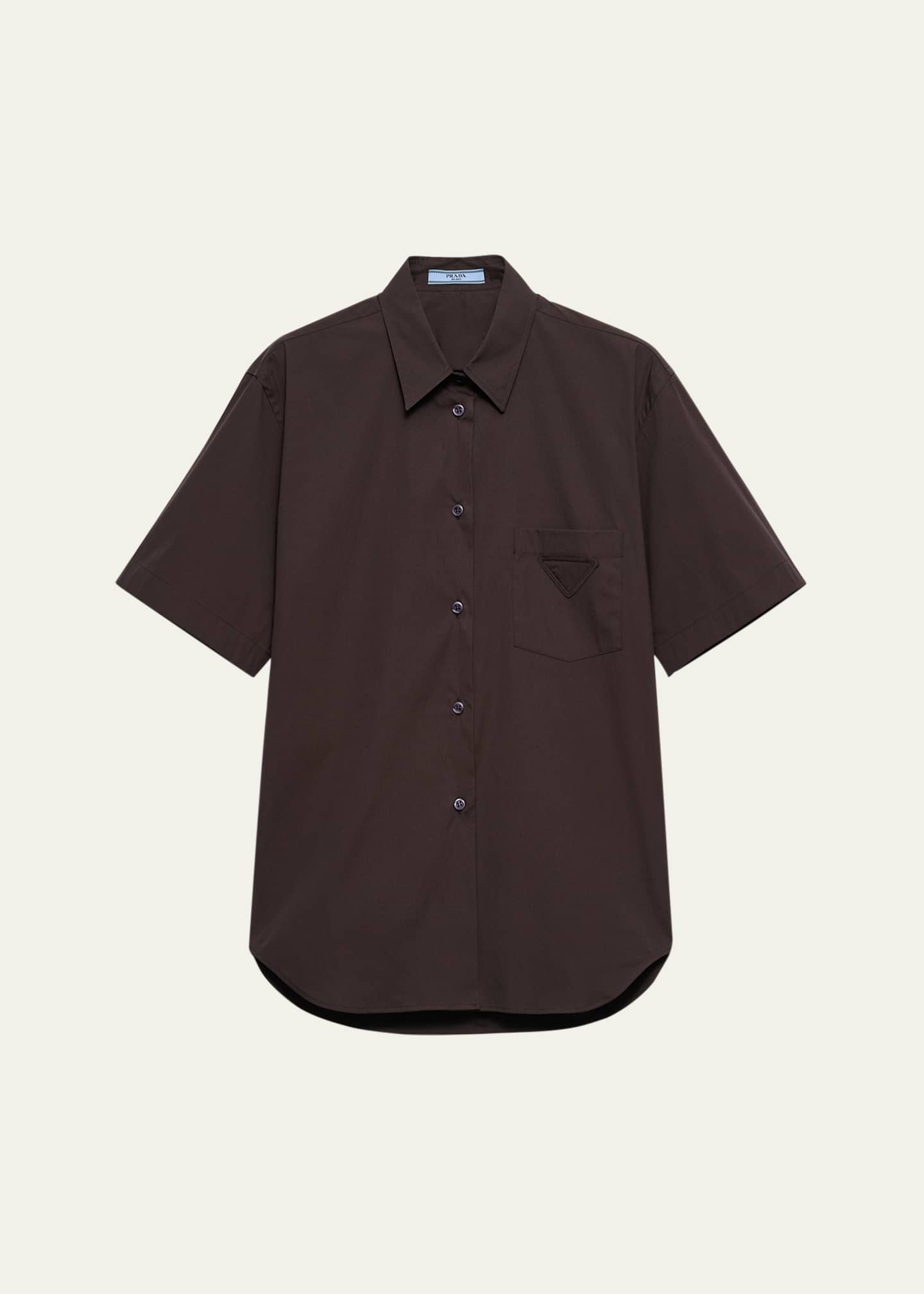 Prada Short-Sleeve Stretch Poplin Shirt Image 1 of 4