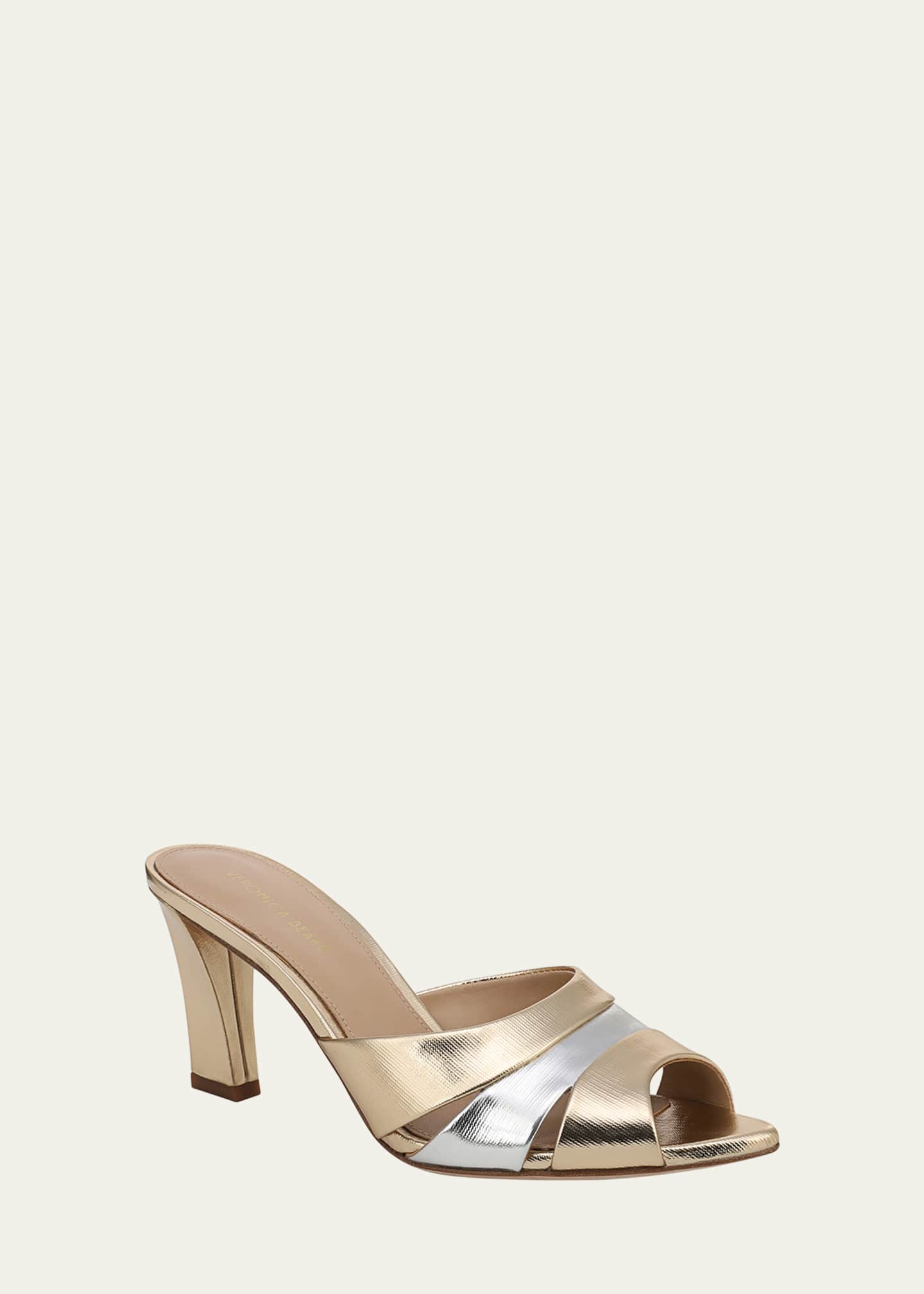 Veronica Beard Cassiel Dressel Metallic Leather Caged Mule Sandals Image 2 of 4
