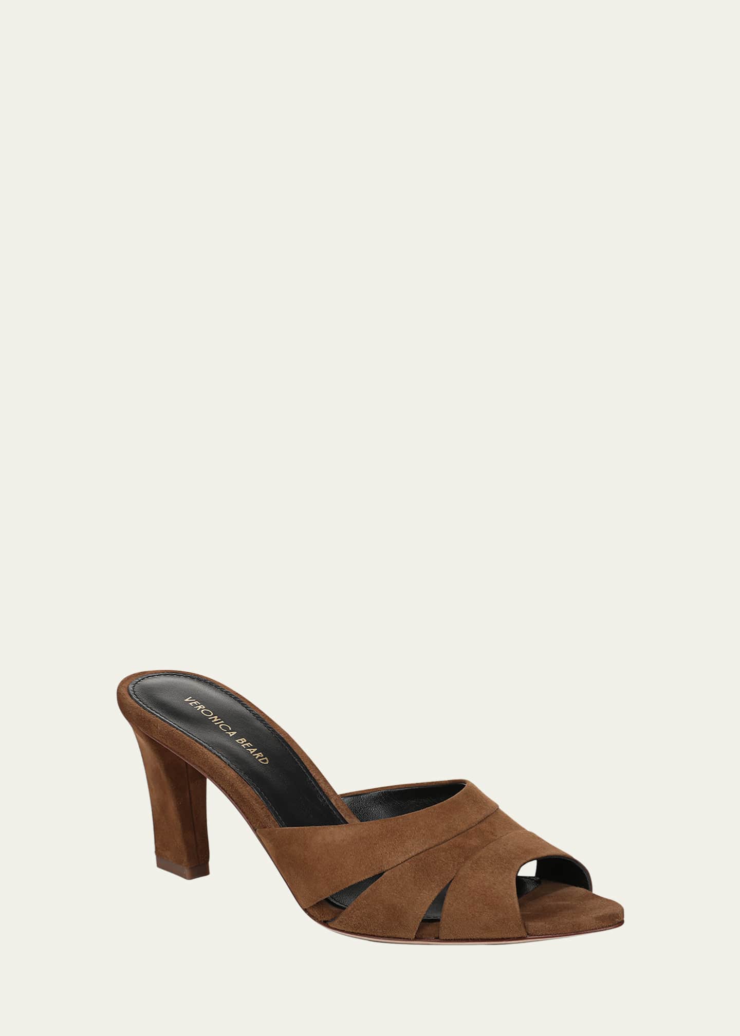 Veronica Beard Cassiel Suede Peep-Toe Slide Sandals Image 2 of 4